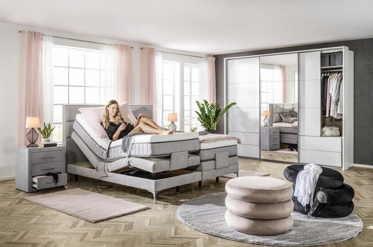 meuble de chevet in Grau - gris, Konventionell, textile/métal (55/60/40cm) - Premium Living