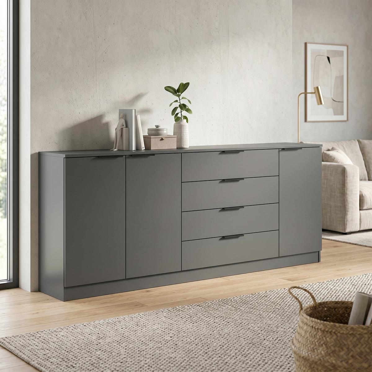 Tálalószekrény Kopenhagen - fekete/antracit, Design, műanyag/faalapú anyag (185/79/35cm) - Livetastic