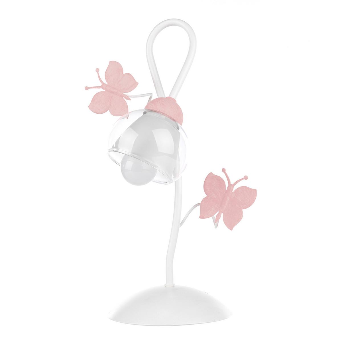 Kindertischleuchte Butterfly Weiß/Pink max. 6 Watt - Pink/Weiß, Basics, Glas/Metall (16/37cm)