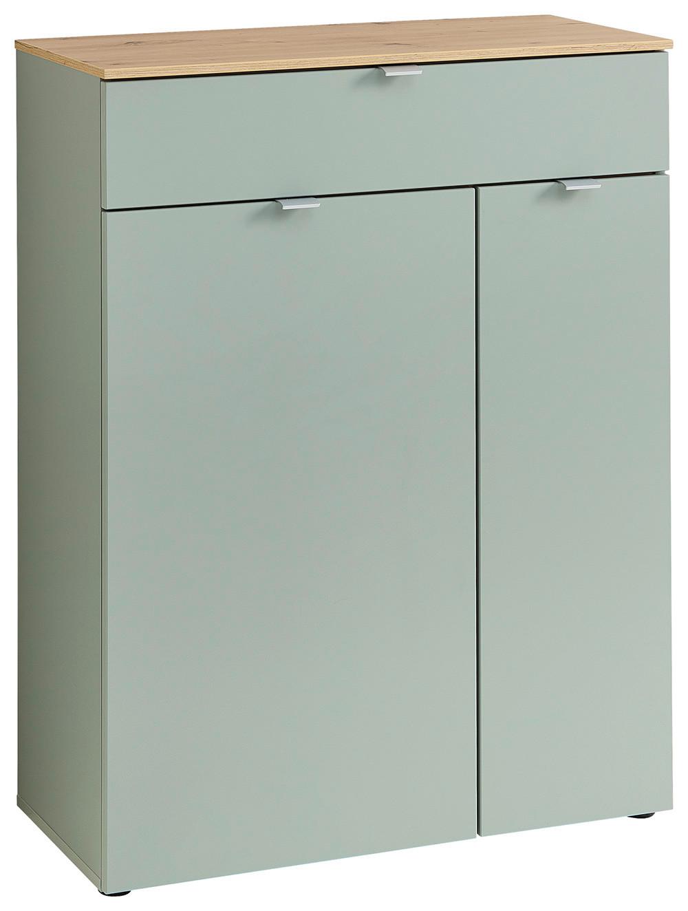 Schuhschrank Bari in Grün/Eiche Artisan - Silberfarben/Schwarz, Modern, Holzwerkstoff/Kunststoff (78/103/38cm) - Premium Living