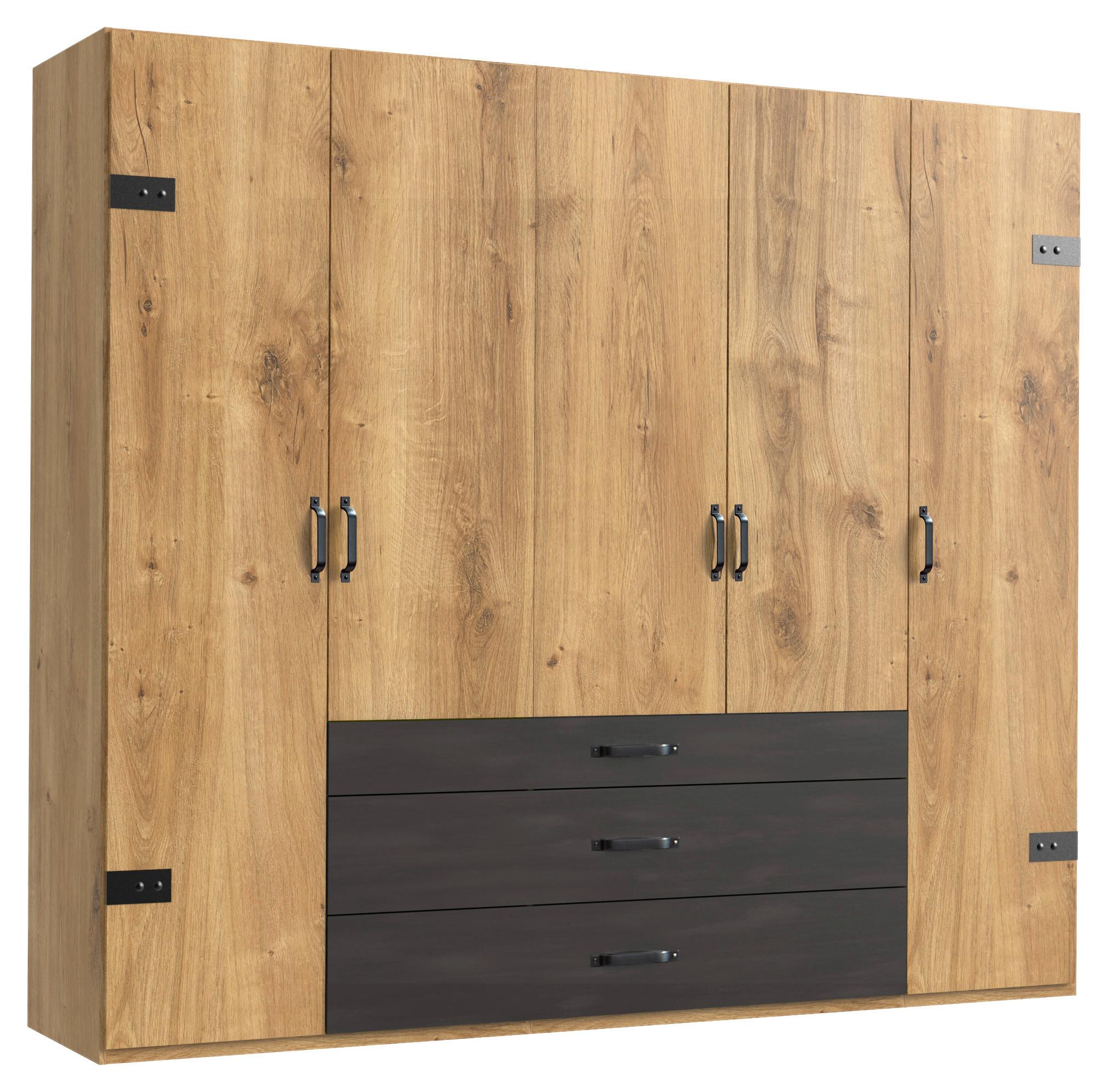 Ormar S Klasičnim Vratima Detroit - boje grafita/boje hrasta, Basics, drvni materijal/metal (250/216/58cm) - Modern Living
