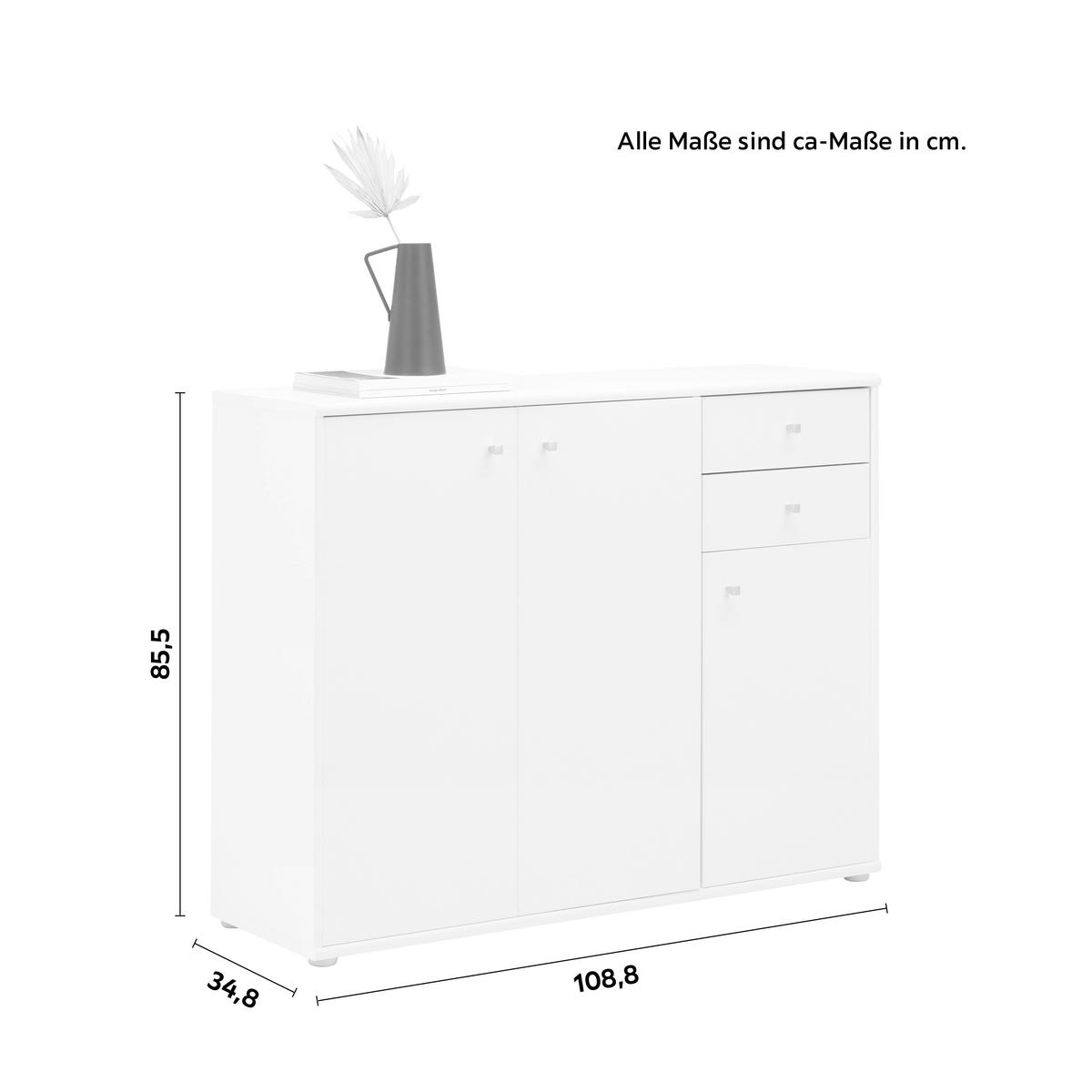 Komoda Tempra 2, Bela - bela/barve aluminija, Konvencionalno, umetna masa/leseni material (108,8/85,5/34,8cm) - Mömax
