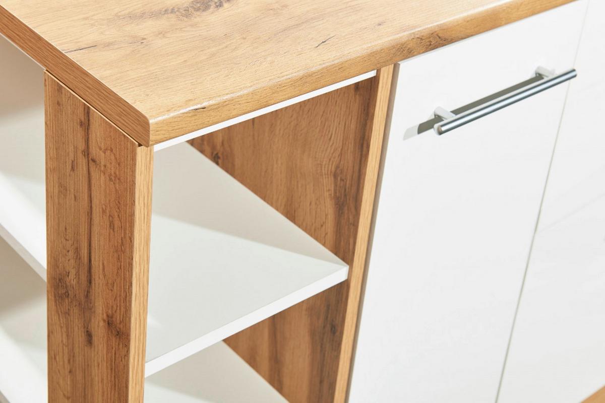 Küchenblock Hilde m. Insel m. Geräten ca.310cm Eiche/Weiß - Wildeiche/Alufarben, Design, Holzwerkstoff/Metall (310-150cm) - Respekta