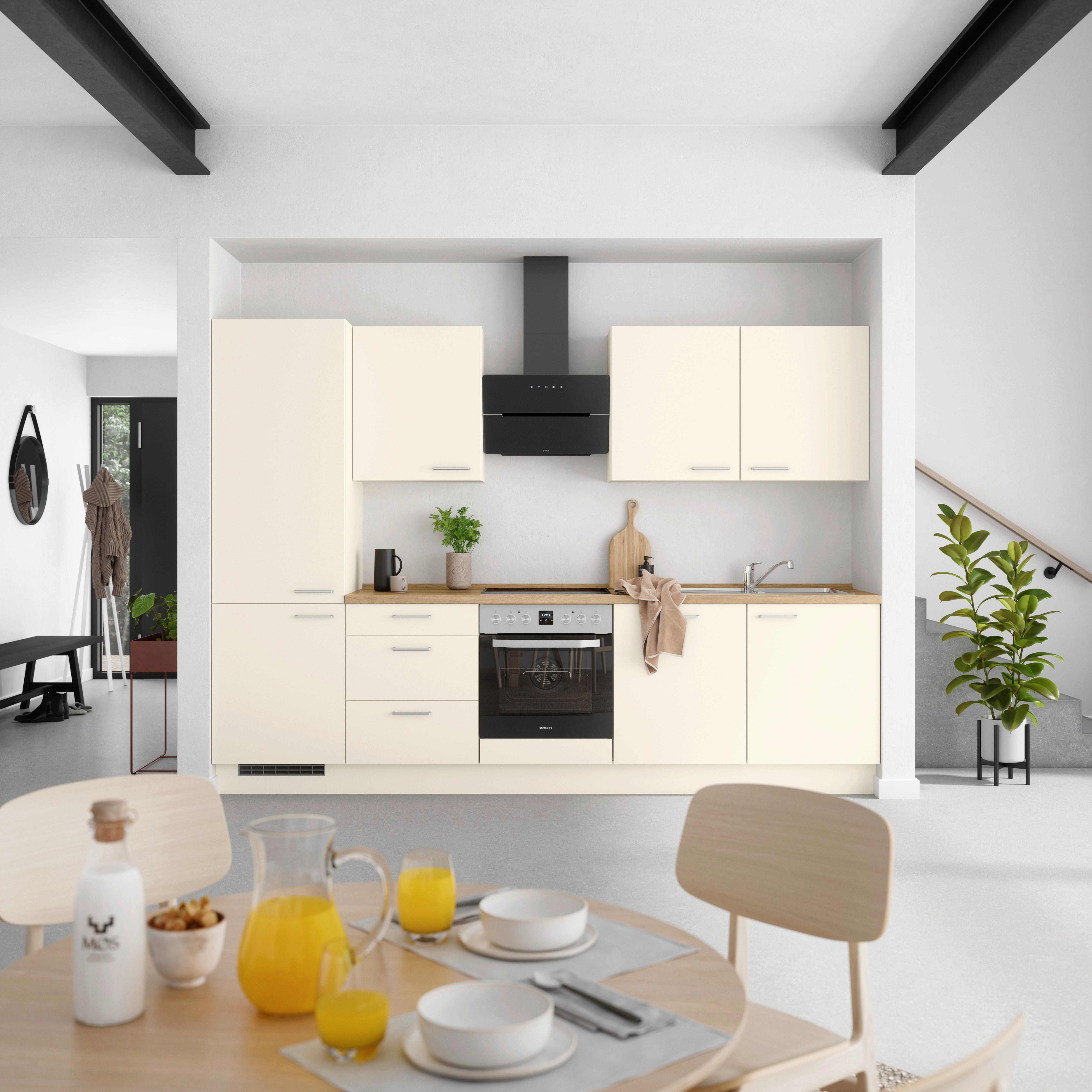 Küchenblock Touch High m. Geräten Magnolie - Edelstahlfarben/Eichefarben, MODERN, Holzwerkstoff/Metall (300cm) - Nobilia