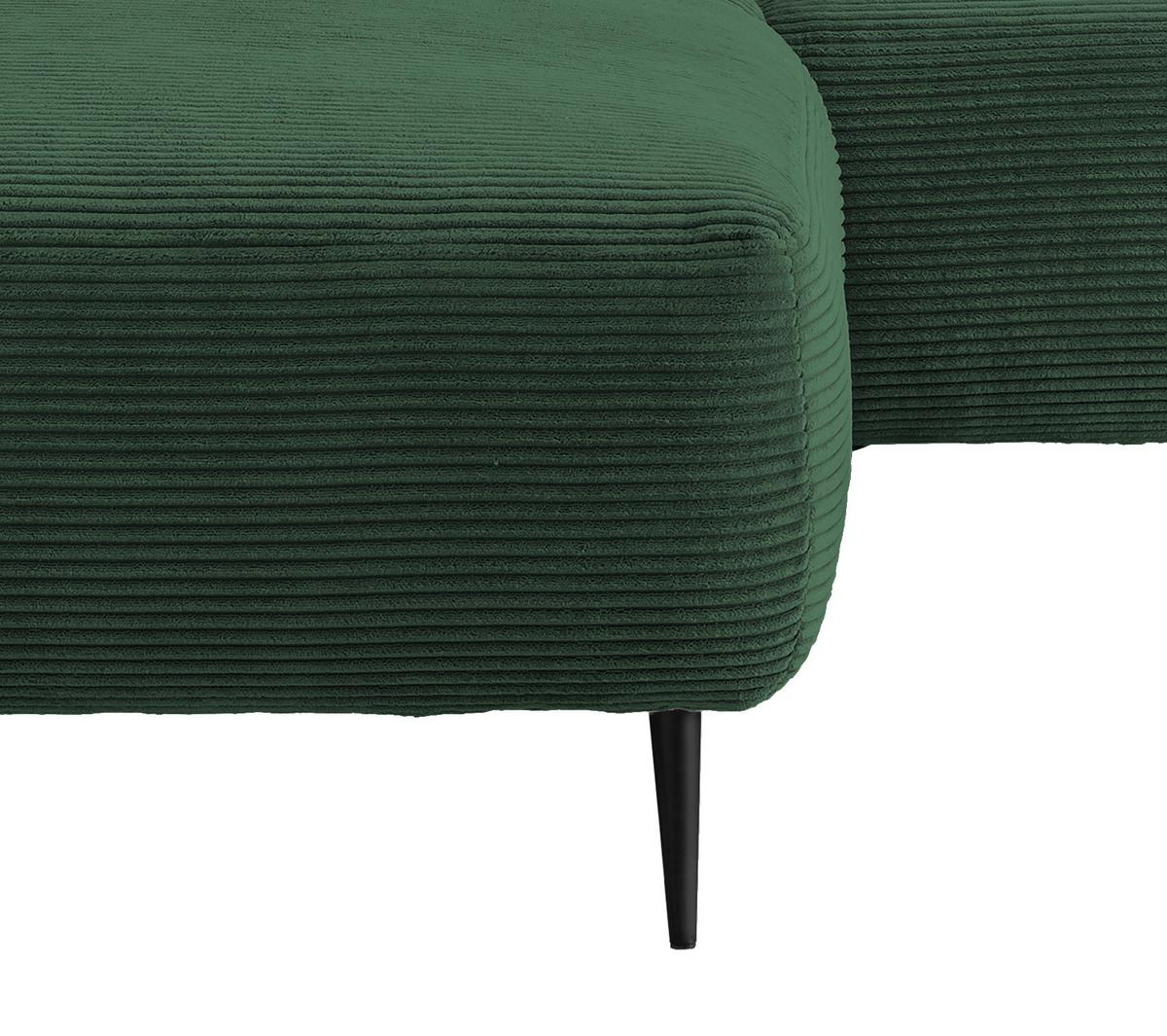 Ecksofa Vanilla Dunkelgrün Cord - Dunkelgrün/Schwarz, Design, Textil/Metall (178/264-302cm) - Livetastic