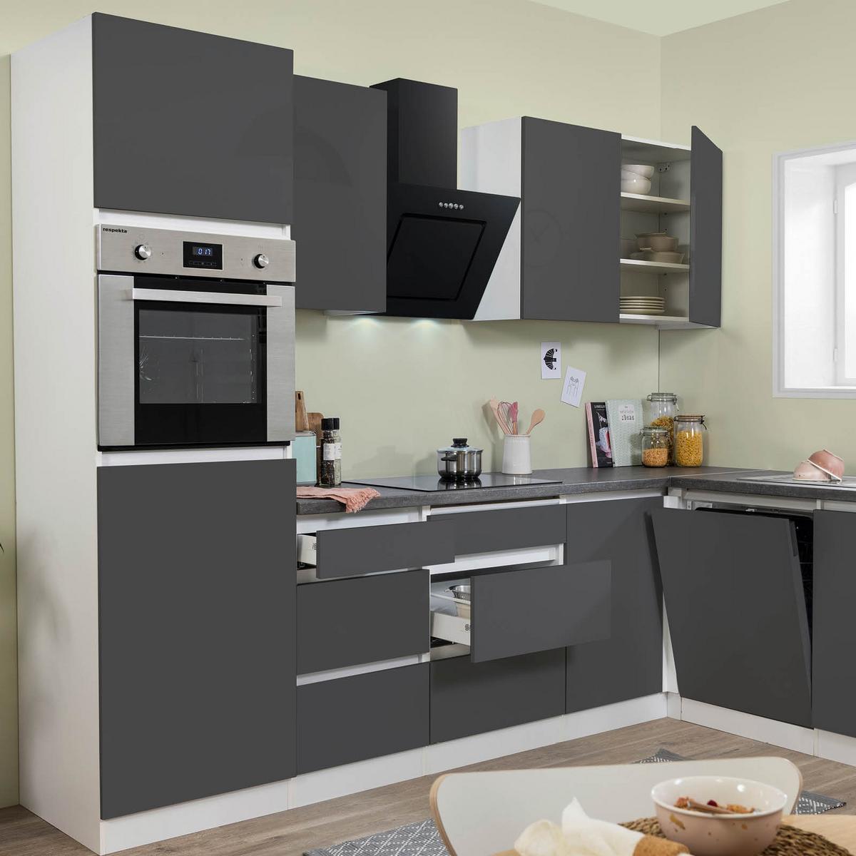 Eckküche Premium Grau Hochglanz ca. 280x172 cm - Grau Hochglanz/Weiß, MODERN, Holzwerkstoff (280/172cm) - Respekta
