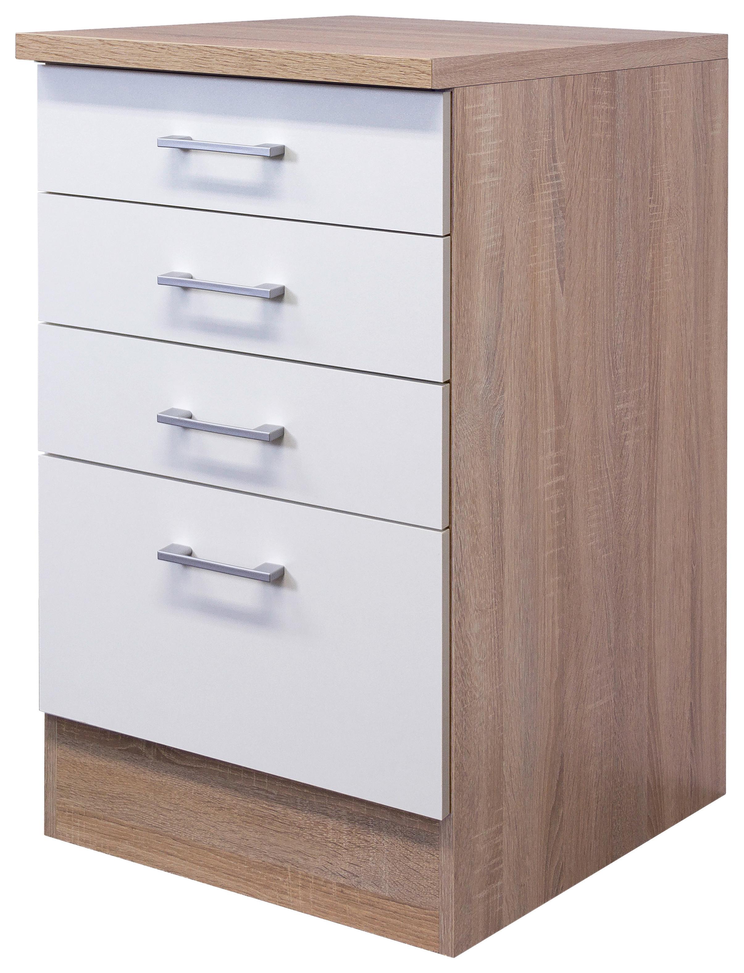 Kuhinjska Spodnja Omarica Samoa, Bela, Barva Hrasta - bela/barve aluminija, Konvencionalno, umetna masa/leseni material (50,5/85/57cm) - FlexWell
