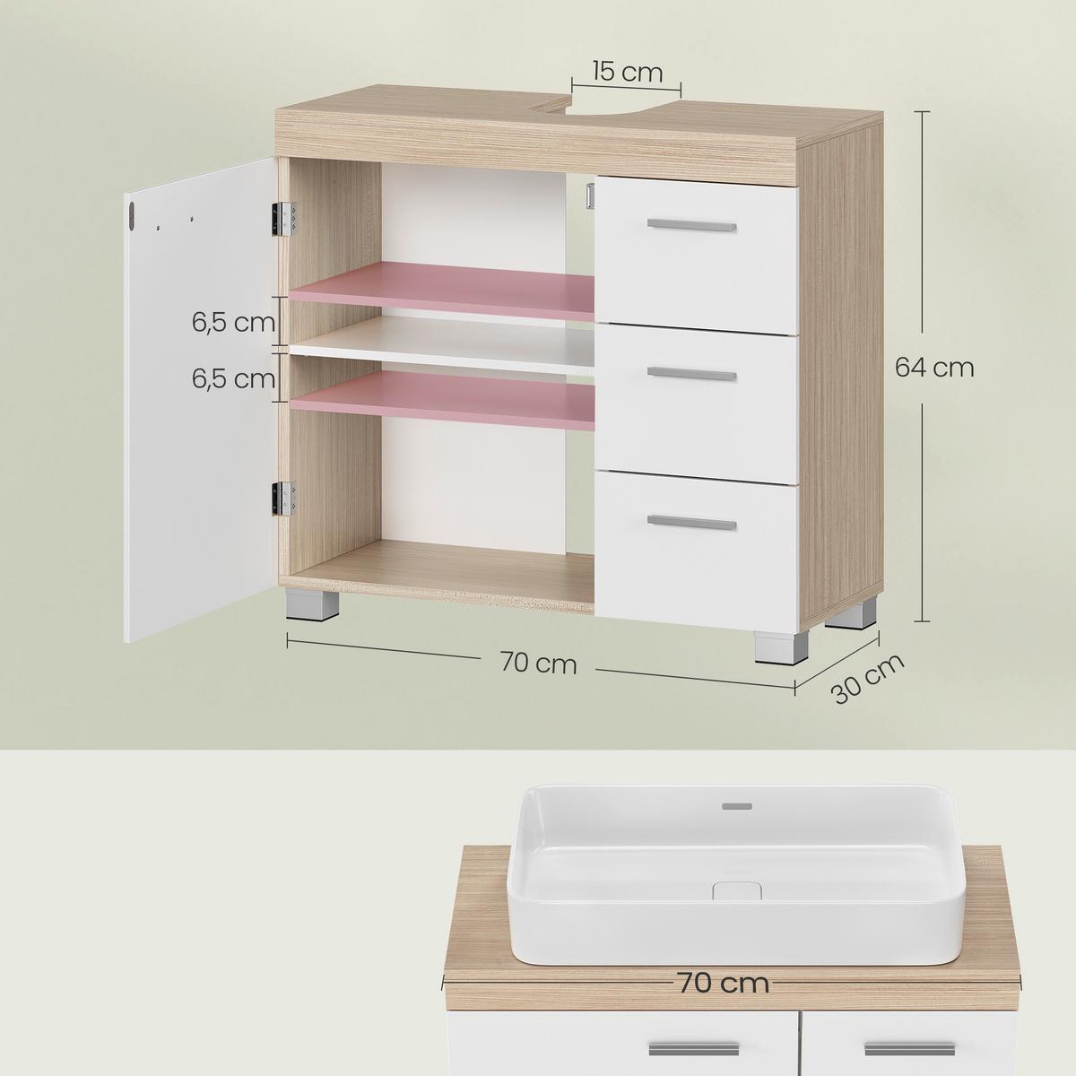 WASCHBECKENUNTERSCHRANK BBK503K01V1 - Silberfarben/Weiß, Trend, Holzwerkstoff/Kunststoff (70/64/30cm) - MID.YOU