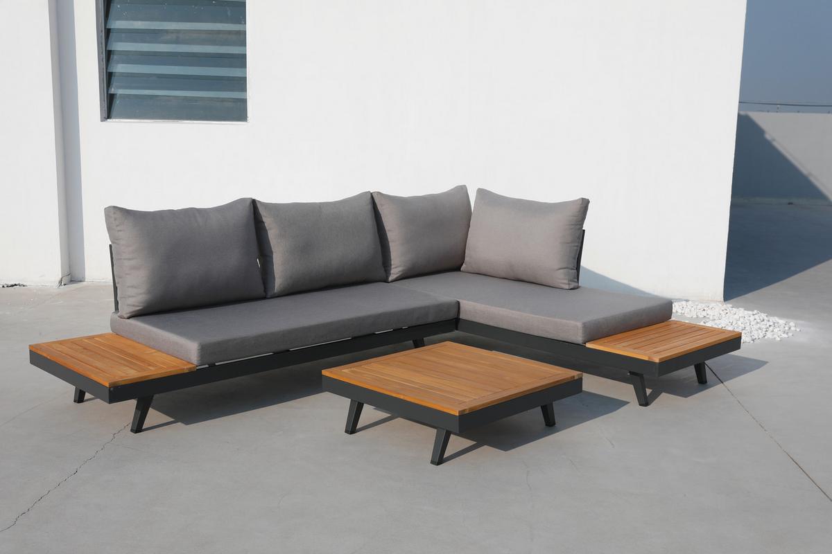 Lounge Garnitura Naxos, Antracit, 3-Delni Set - barva tikovine/srebrne barve, Basics, kovina/tekstil (175/175cm) - Gardenson