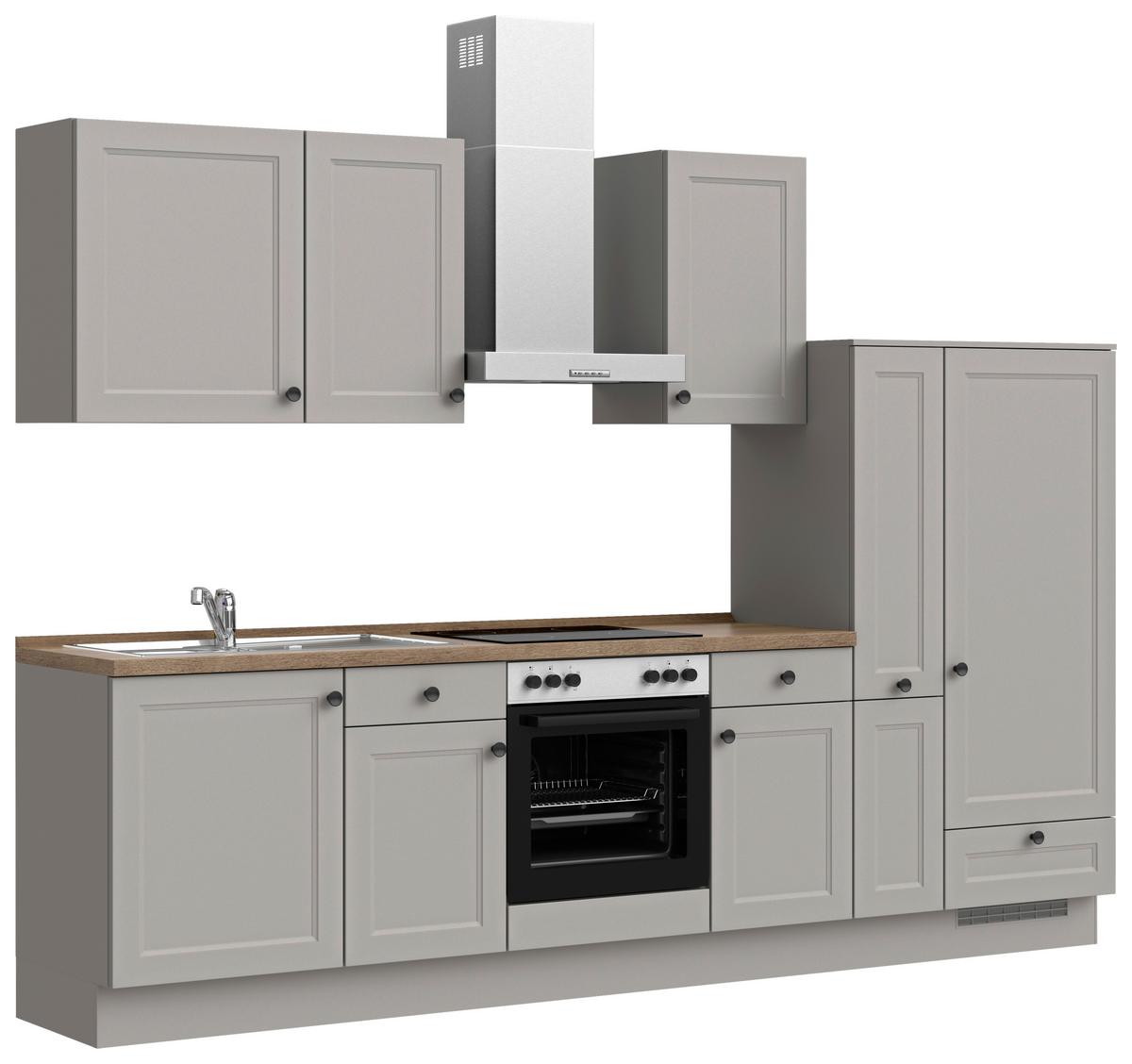 Küchenblock Cascada Low m. Geräten Grau - Eiche dunkel/Schwarz, MODERN, Holzwerkstoff/Metall (300cm) - Nobilia