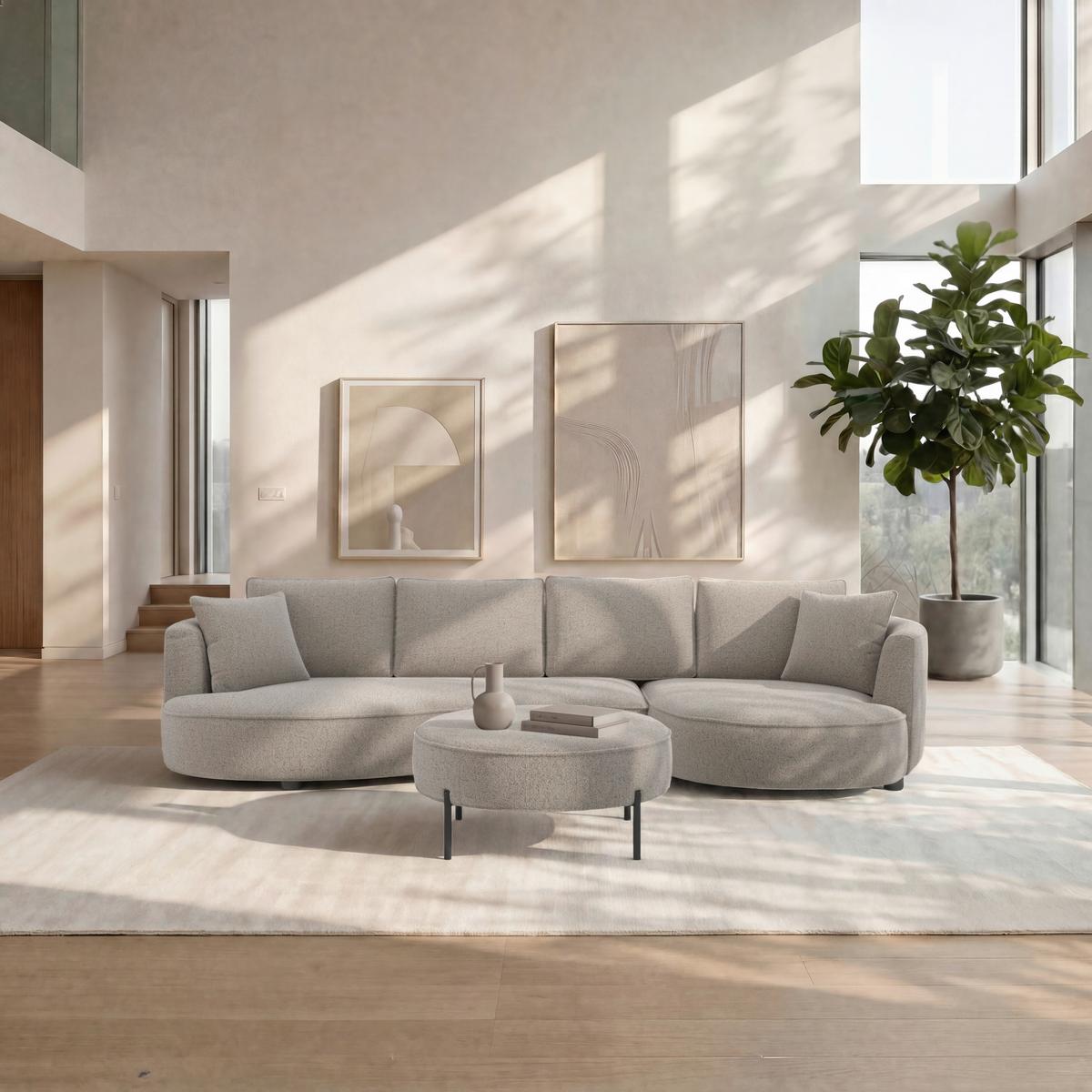 Wohnlandschaft Nilas Beige Webstoff - Beige/Schwarz, Modern, Holz/Textil (322/154cm) - Bessagi Home