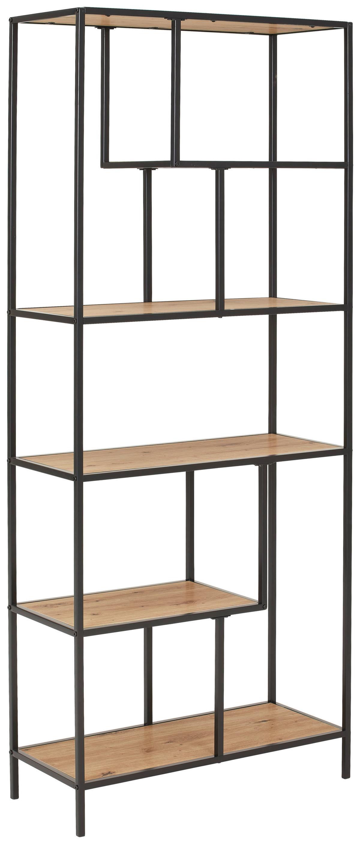 REGAŁ ROCKY - kolor dębowy/czarny, Trend, materiał drewnopochodny/metal (77/185/33cm) - Xora
