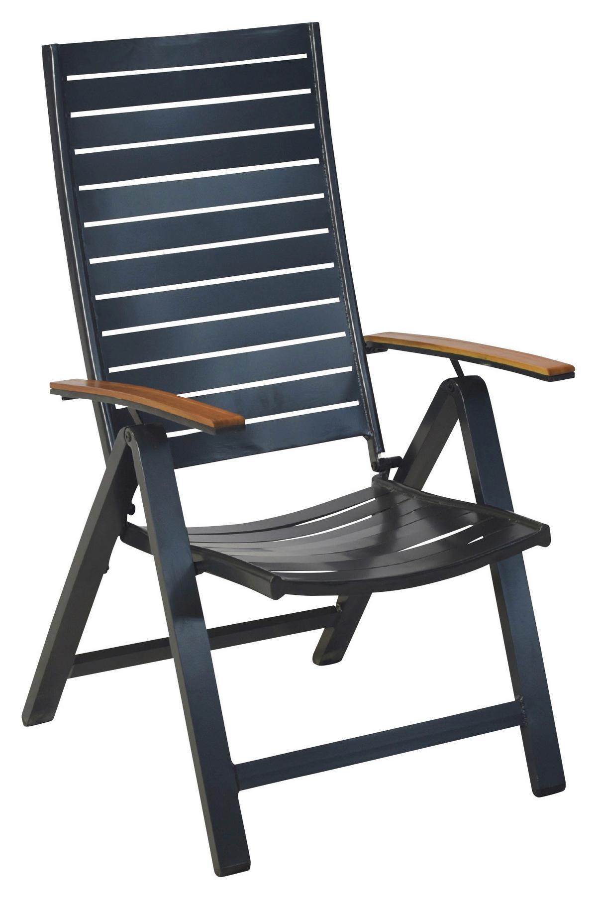 Gartenklappsessel Astros ca. 60x114cm Alu/Akazie massiv - Graphitfarben/Naturfarben, MODERN, Holz/Metall (60/114/68cm) - Gardenson