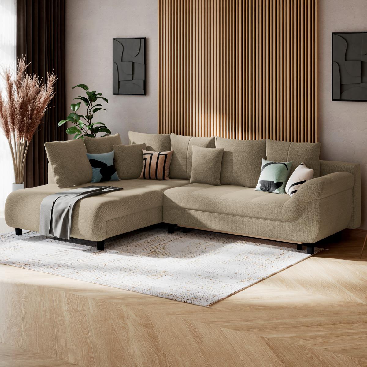 Kutna Garnitura Mendoza - bež/crna, Konvencionalno, tekstil (197/309cm) - Modern Living