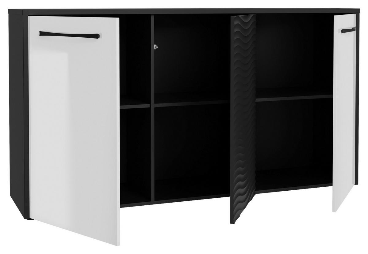 Komoda Karlshamn - bijela visoki sjaj/crna, Moderno, drvni materijal/metal (164,2/88,8/42cm) - Premium Living