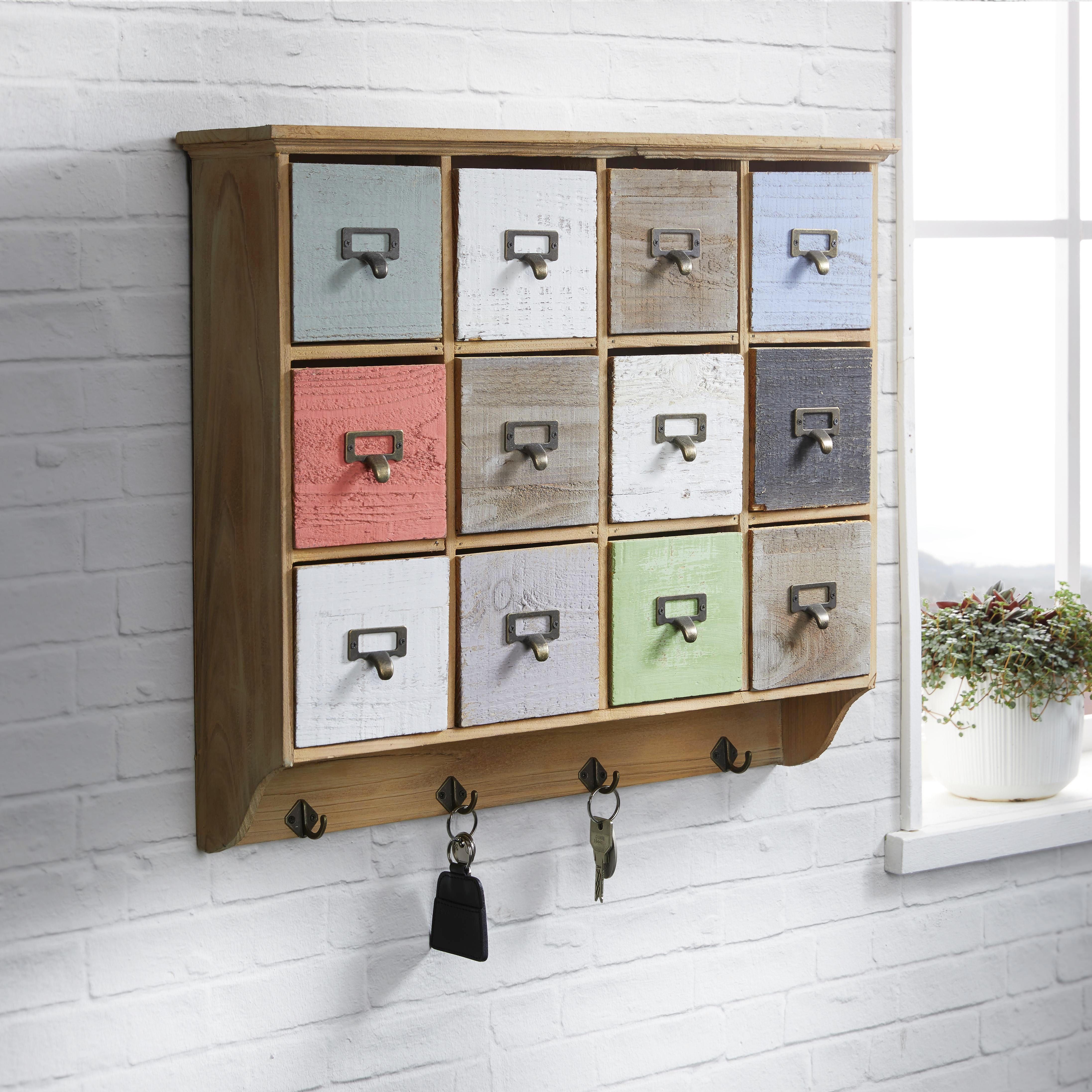 Schlüsselboard Multicolor ca. 58x51x13 cm 'Tina' - Multicolor, KONVENTIONELL, Holz/Metall (58/51/13cm) - Bessagi Home