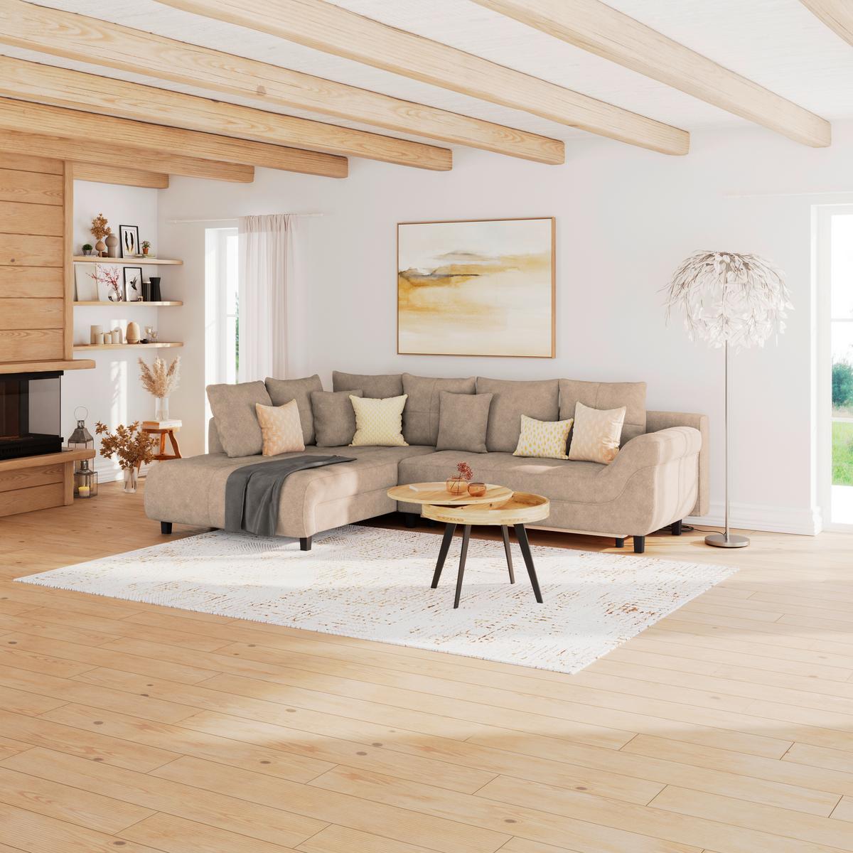 Kutna Garnitura Mendoza - bež/crna, Design, tekstil/drvo (197/309cm) - Modern Living