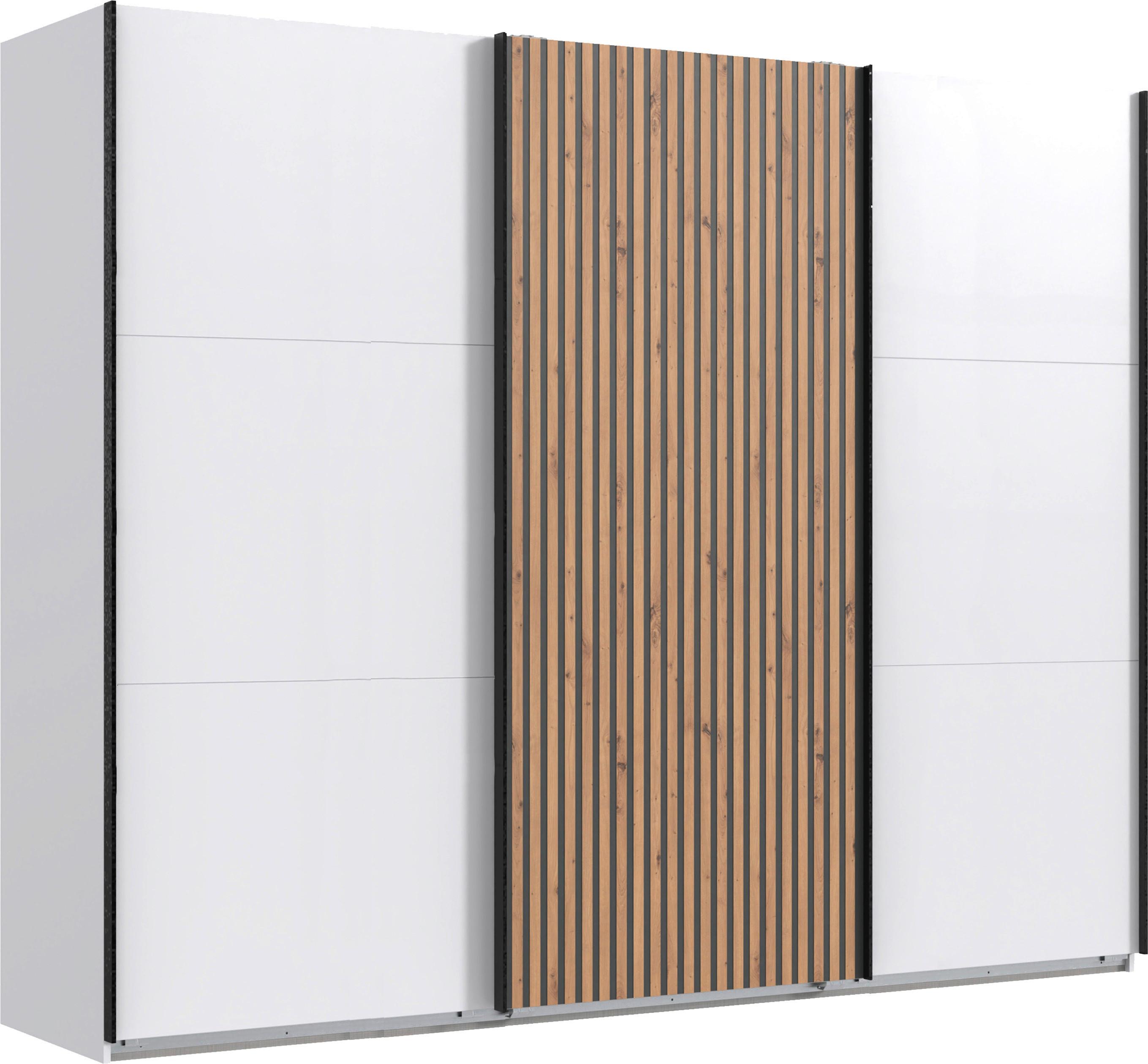 DULAP USI CULISANTE ANDORRA - alb/culoare lemn stejar, Konventionell, material pe bază de lemn (300/218/65cm) - Premium Living