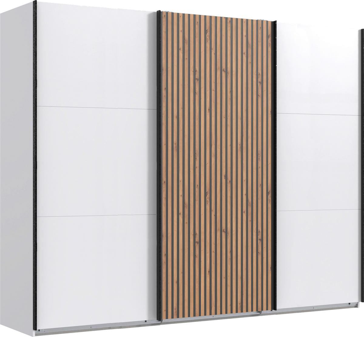 DULAP USI CULISANTE ANDORRA - alb/culoare lemn stejar, Konventionell, material pe bază de lemn (300/218/65cm) - Premium Living
