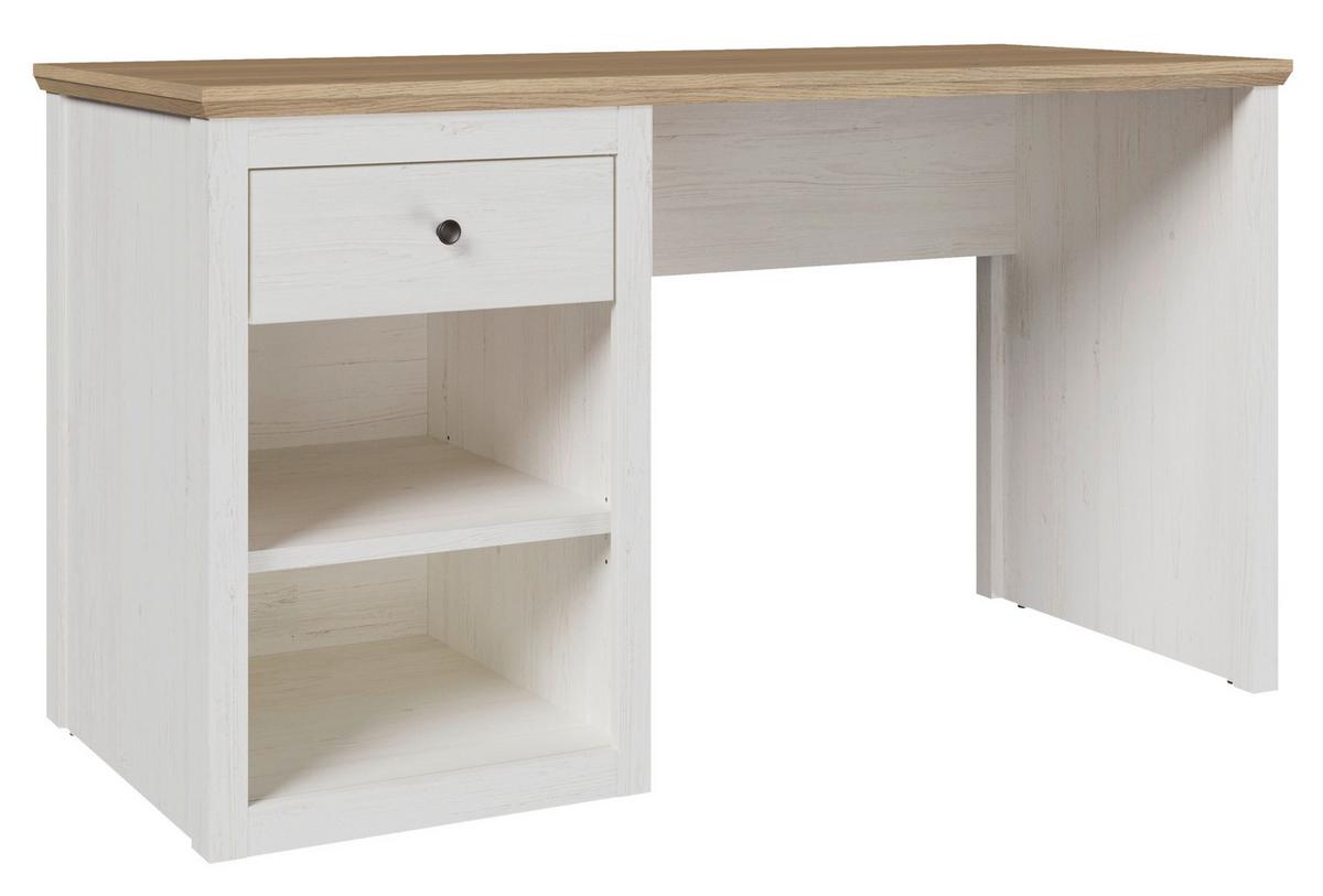 Schreibtisch Korsika Eiche-/Kieferfarben - Eichefarben/Schwarz, ROMANTIK / LANDHAUS, Holzwerkstoff/Metall (136/60/76cm) - Mömax