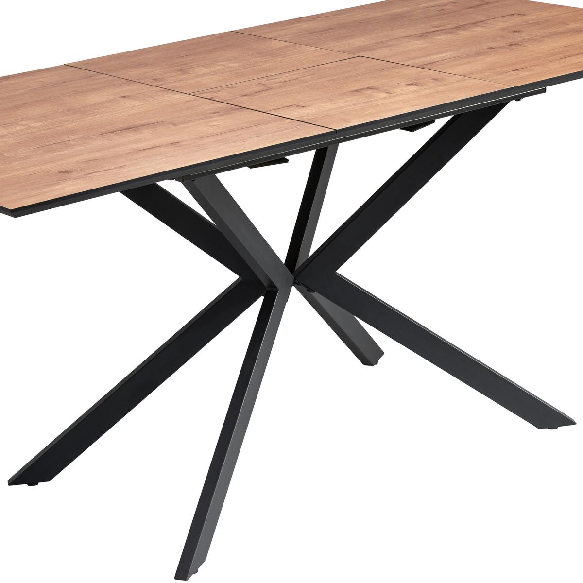 Jedilna Miza Lennox, Barva Hrasta, 120-160x80 - črna/barve hrasta, Konvencionalno, kovina/leseni material (120-160/76/80cm) - MID.YOU