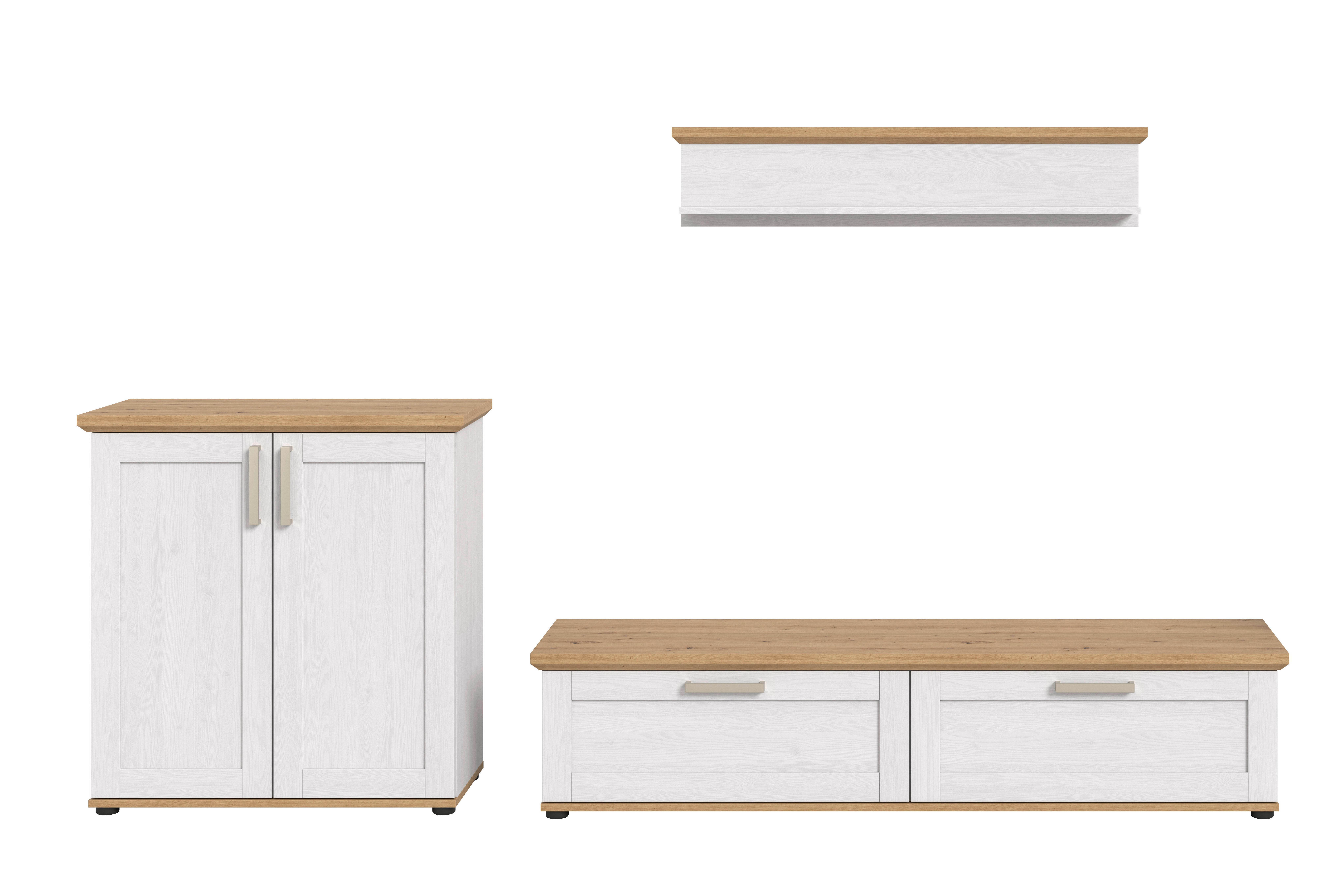 Dnevni Regal Verona, Bela, Barva Macesna, 3-Delni - srebrne barve/črna, Design, umetna masa/leseni material (260/151/40cm) - Livetastic