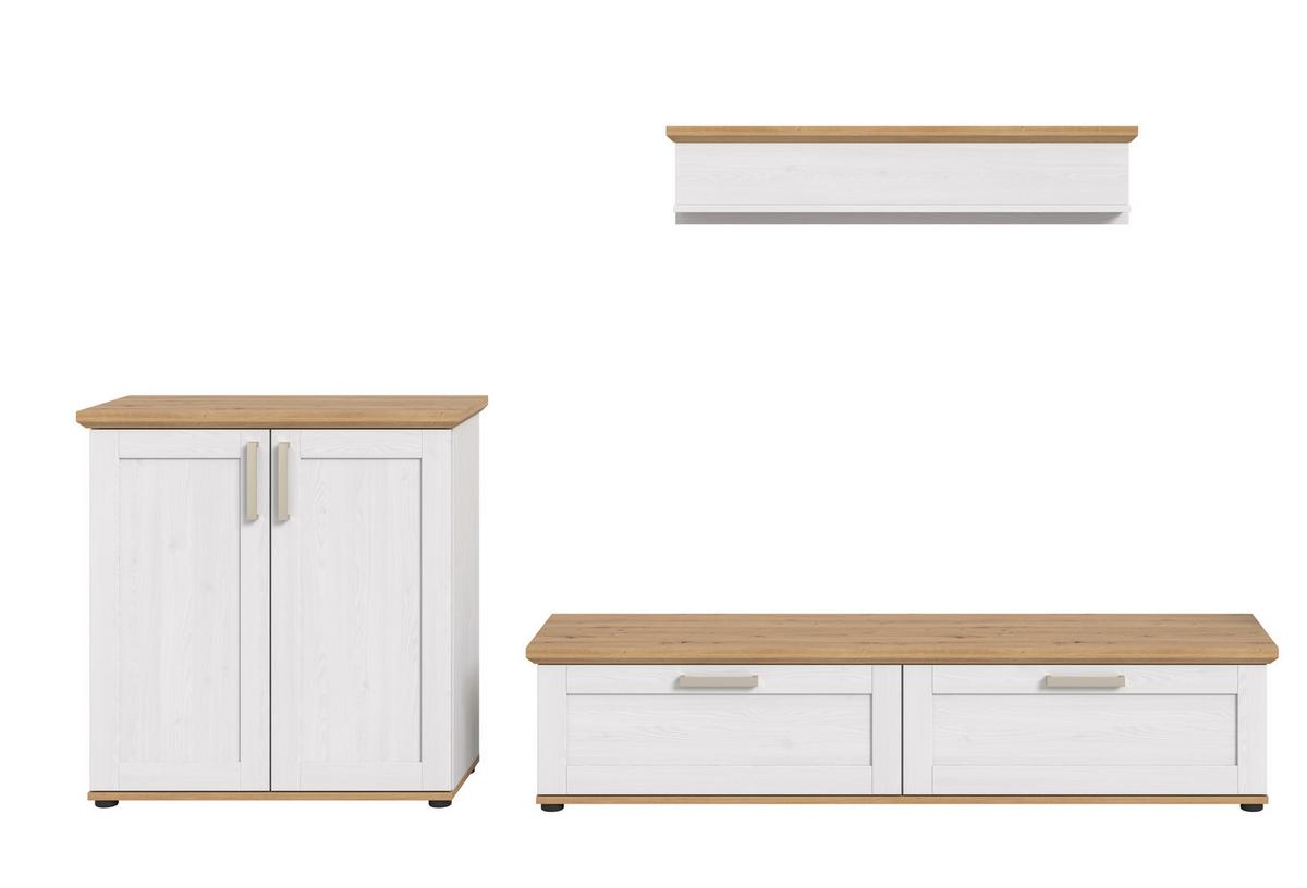 Dnevni Regal Verona, Bela, Barva Macesna, 3-Delni - srebrne barve/črna, Design, umetna masa/leseni material (260/151/40cm) - Livetastic