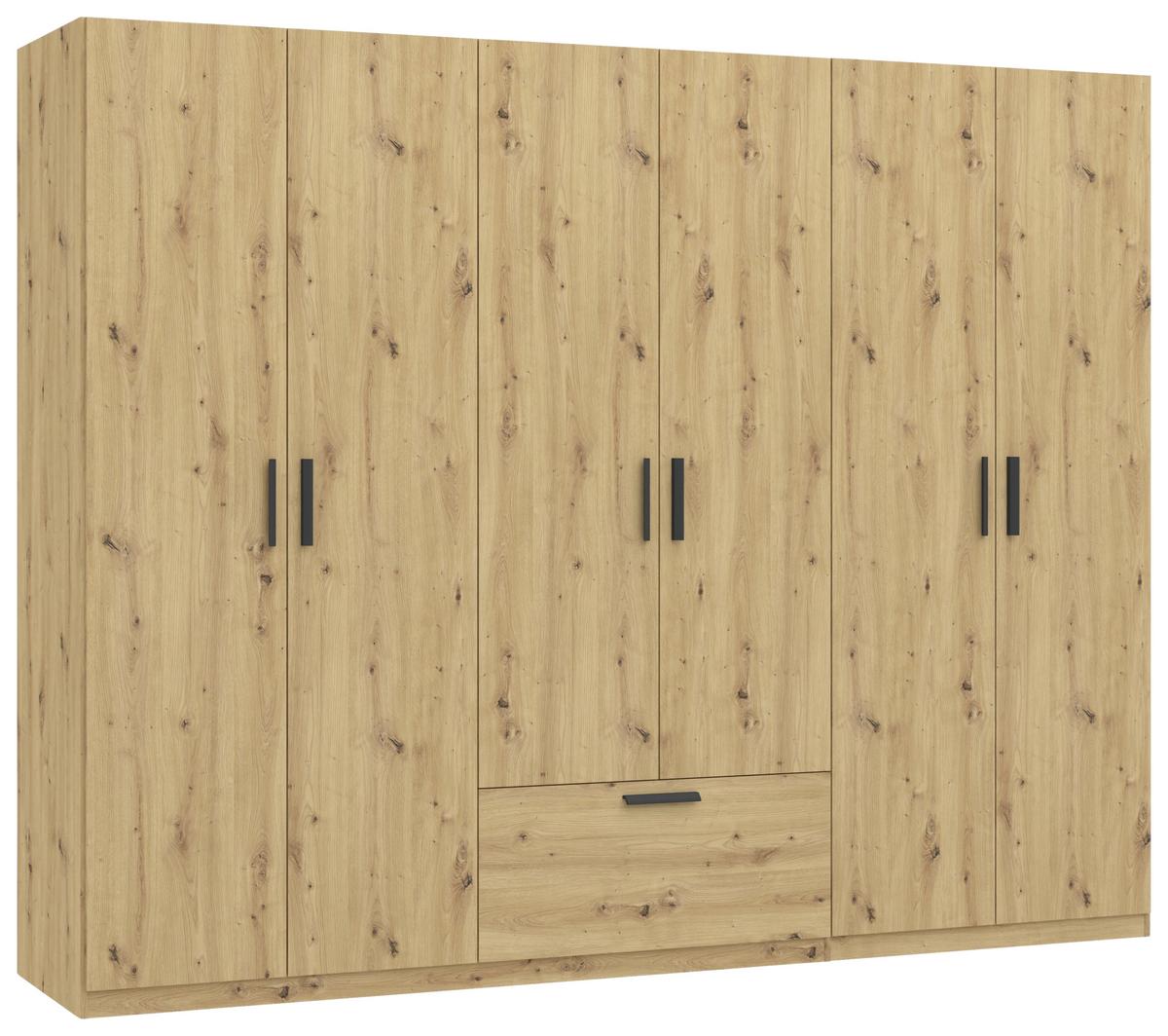 Drehtürenschrank Milos Eiche Artisan - Schwarz/Eiche Artisan, Modern, Holzwerkstoff/Kunststoff (270/210/54cm) - Mömax