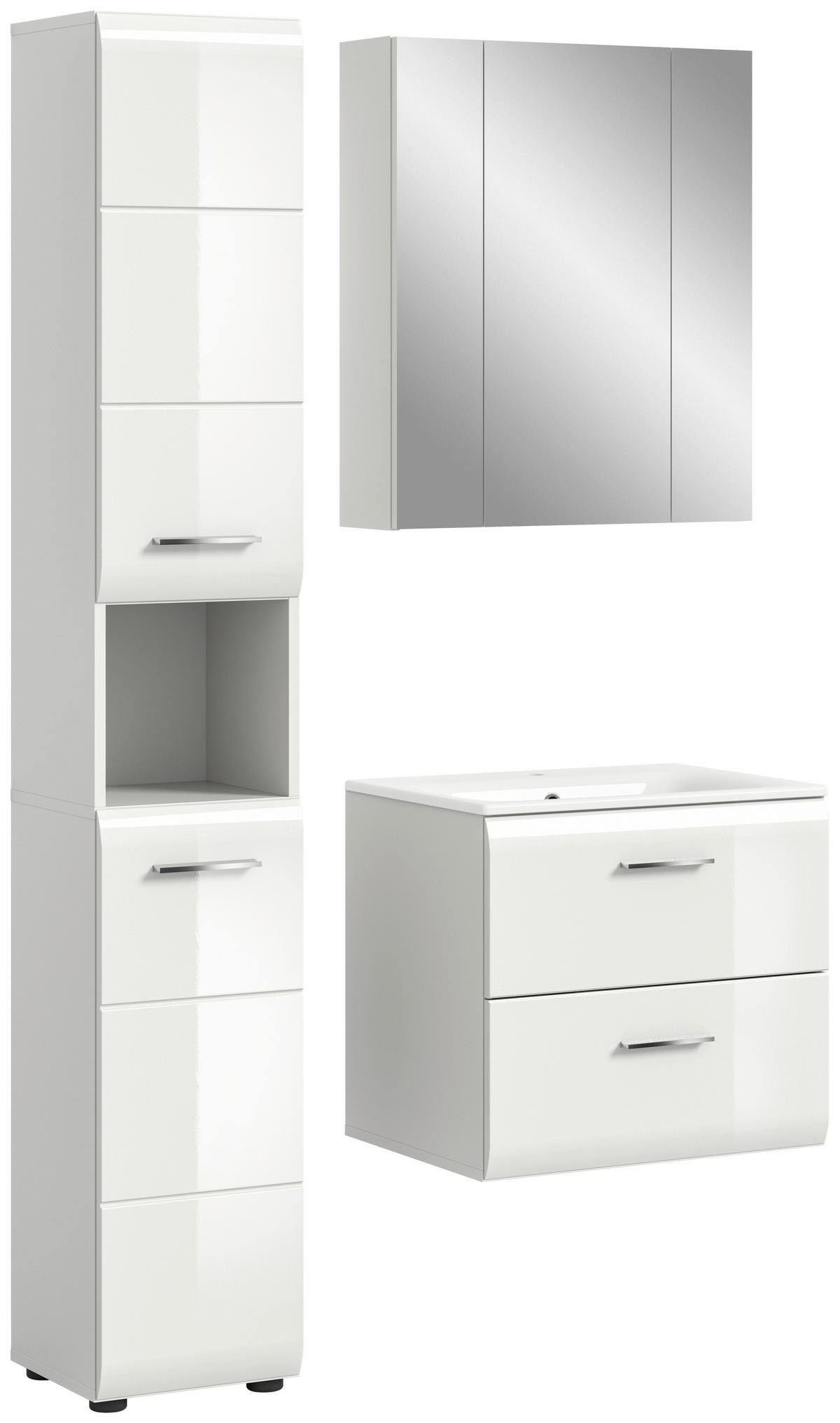 Badezimmer Ice 3-tlg. ca. 90 cm Weiß - Weiß Hochglanz/Silberfarben, MODERN, Keramik/Holzwerkstoff (90cm) - MID.YOU