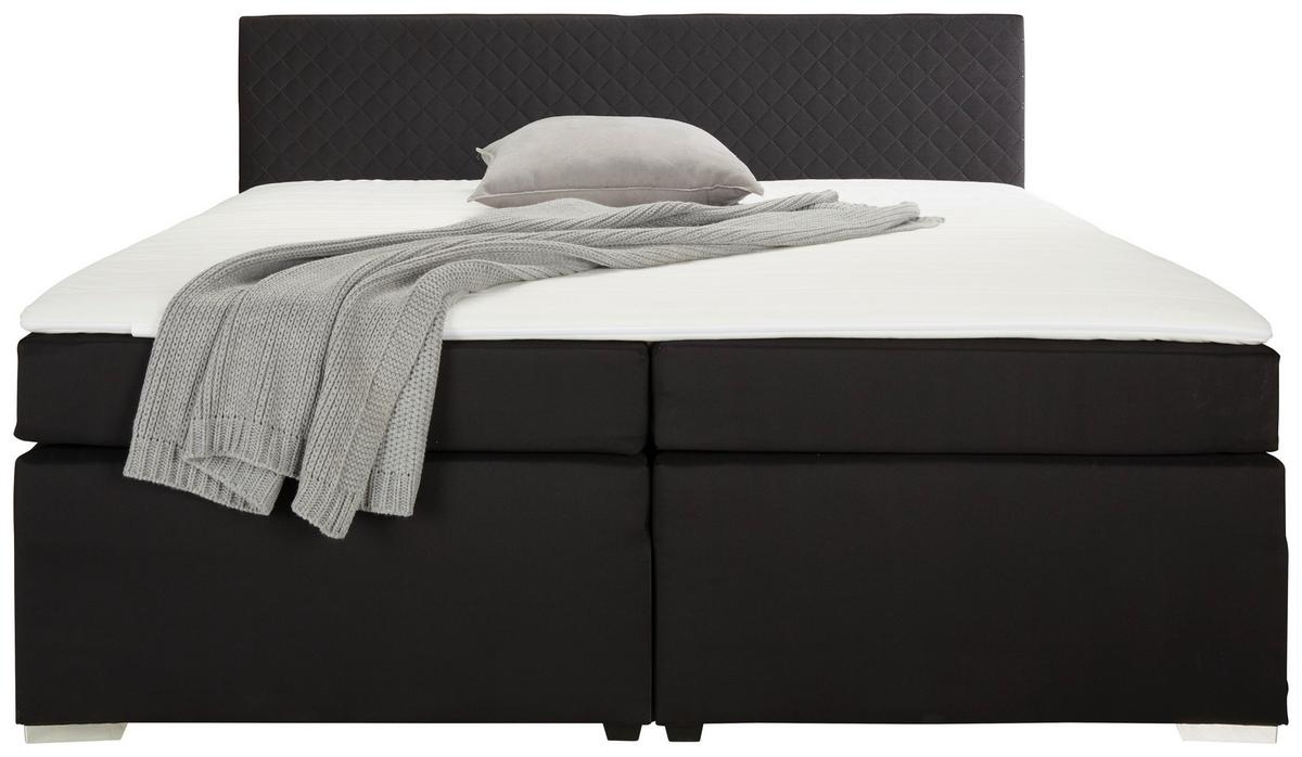 Boxspringbett Mali New Schwarz ca. 160x200cm - Chromfarben/Schwarz, KONVENTIONELL, Textil (160/200cm) - Based