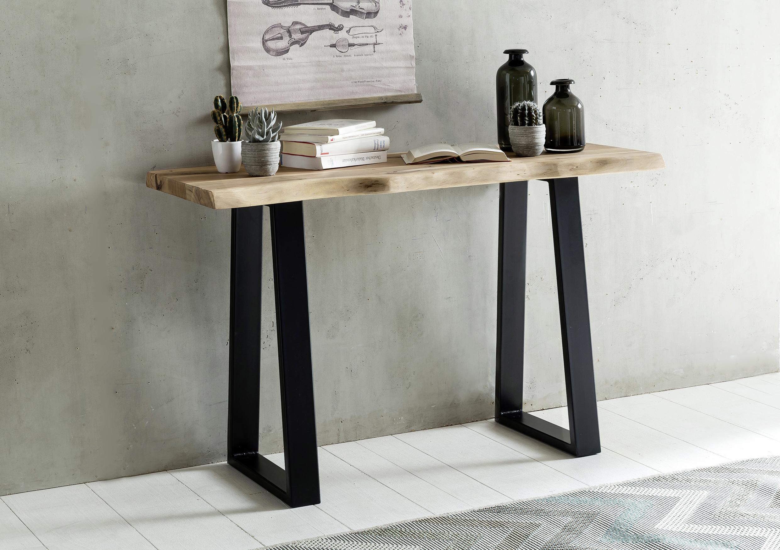 Konsolentisch "Gaya" ca. 120x45 cm, aus Akazie - Schwarz/Akaziefarben, Design, Holz/Metall (120/45/75cm) - MID.YOU
