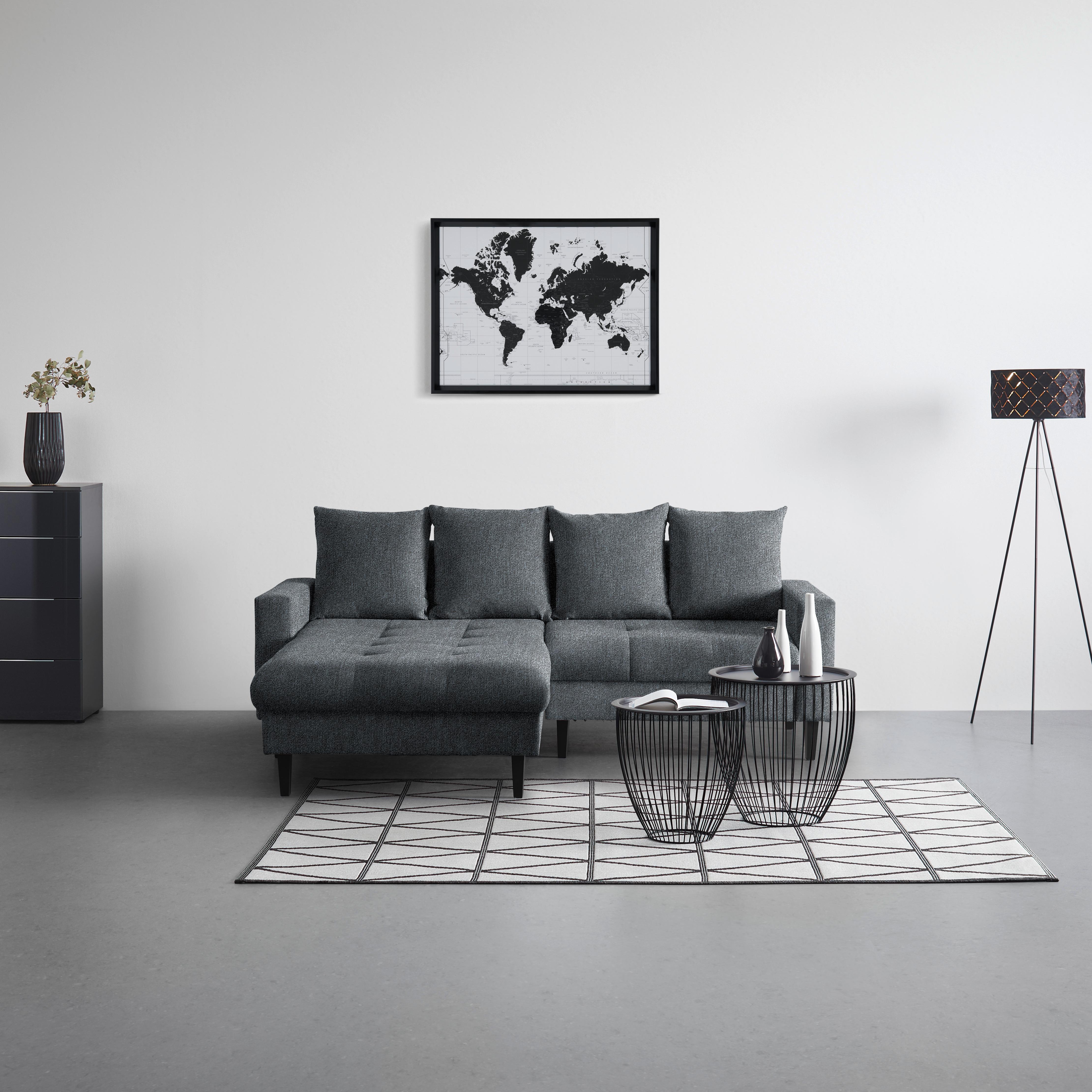 Ecksofa Boston Blaugrau - Blaugrau/Schwarz, KONVENTIONELL, Holz/Textil (215/92/160cm) - Based