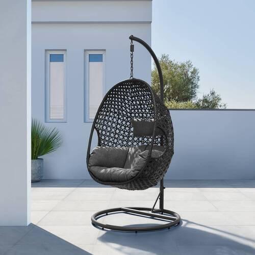 Hängesessel Marcella Grau Metall/Kunststoff/Outdoorstoff - Grau, MODERN, Kunststoff/Textil (95/196/96cm) - Bessagi Garden