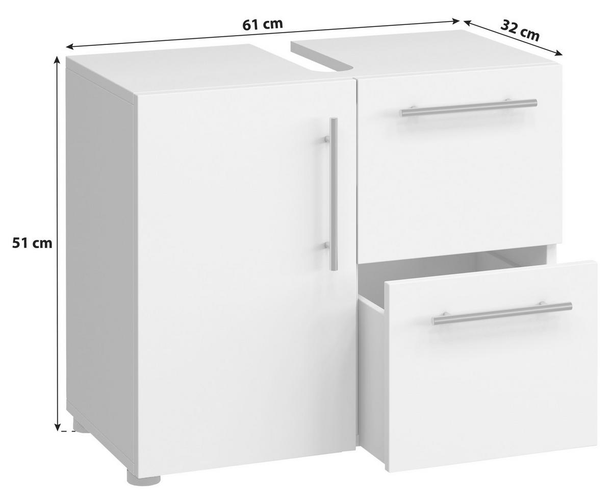 Waschbeckenunterschrank Flandu ca. 61 cm Weiß - Silberfarben/Schwarz, KONVENTIONELL, Holzwerkstoff/Kunststoff (61/51/32cm) - MID.YOU