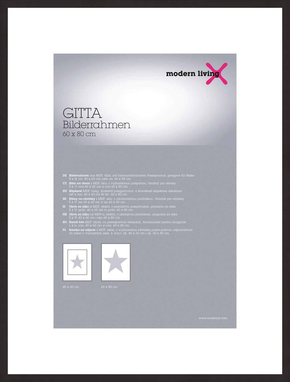 Rahmen Gitta in Schwarz ca. 60x80cm - Schwarz, MODERN, Holzwerkstoff/Kunststoff (60/80/3,6cm) - Modern Living