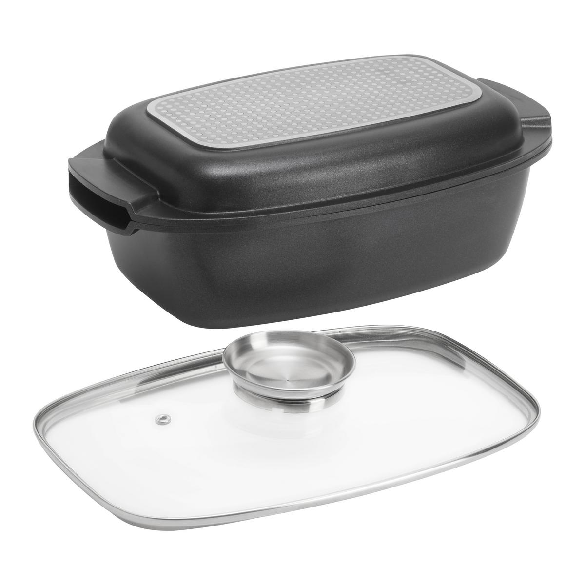 Tavă cu capac Black Line cca. 4,5 l - străveziu/negru, Konventionell, sticlă/metal (32/10/20cm) - Gourmesto
