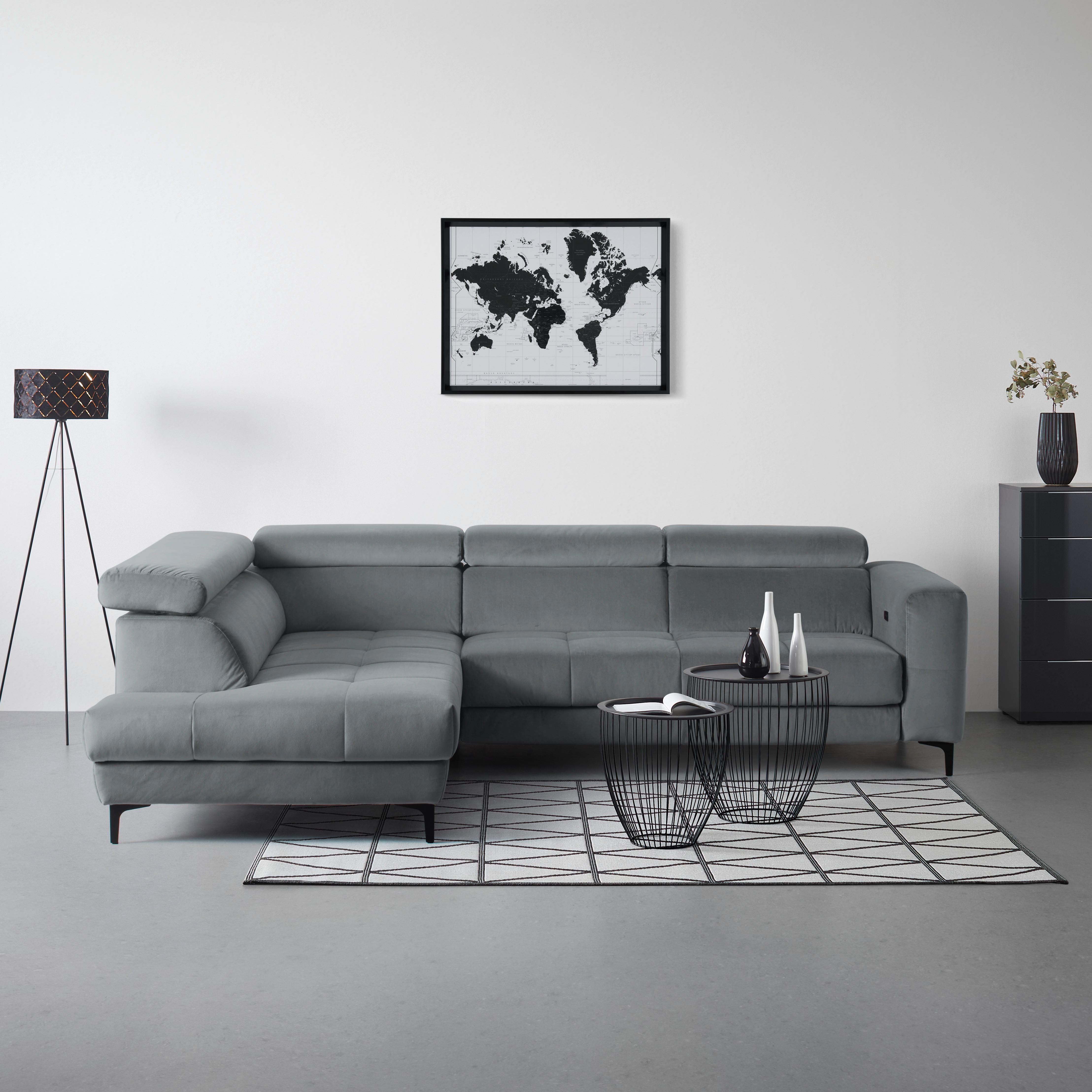 Ecksofa Emma links Blaugrau - Blaugrau/Schwarz, MODERN, Textil (210/301cm) - Premium Living