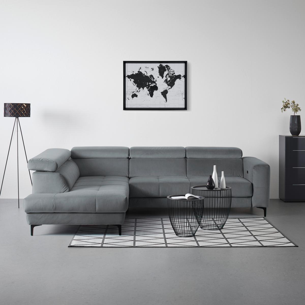 Ecksofa Emma links Blaugrau - Blaugrau/Schwarz, MODERN, Textil (210/301cm) - Premium Living