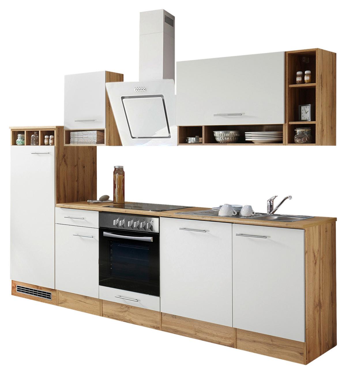 Küchenzeile Economy o. Geräte Weiß/Wildeiche B: ca. 280 cm - Wildeiche/Silberfarben, Basics, Holzwerkstoff/Metall (280/205/60cm) - Respekta