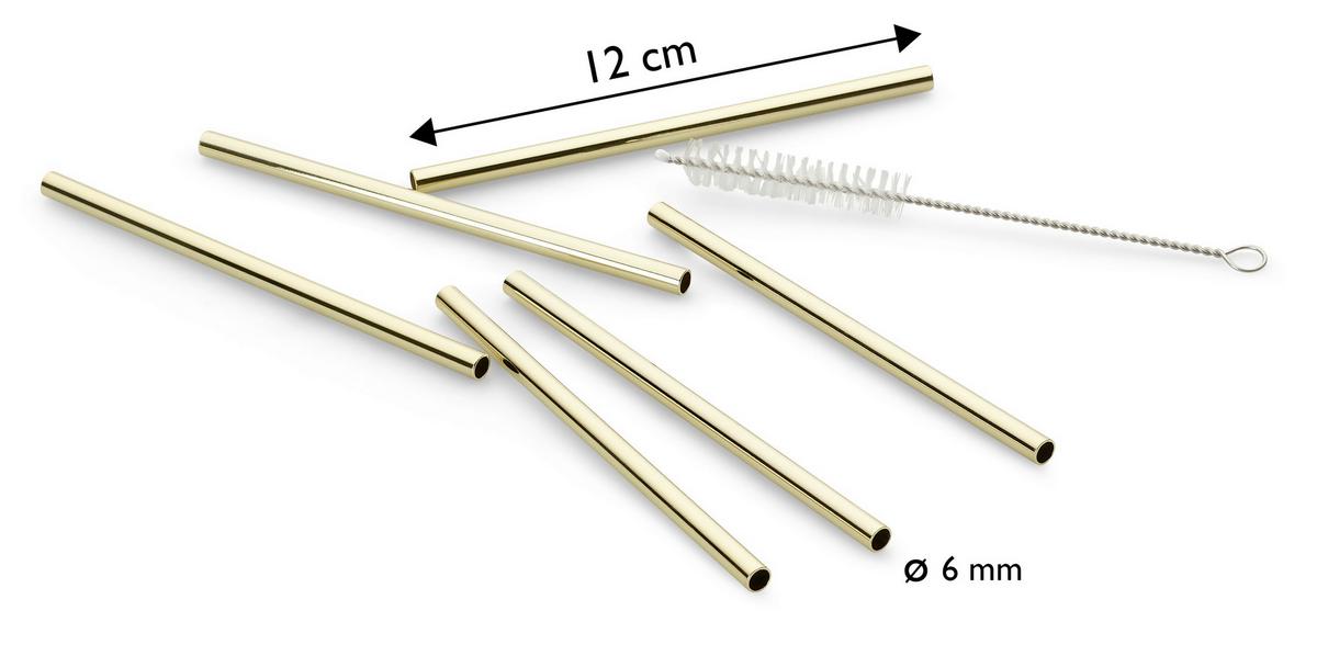 Set Slamic S Krtačko Straw, 6-Delni - zlate barve, Basics, kovina (12cm) - Echtwerk