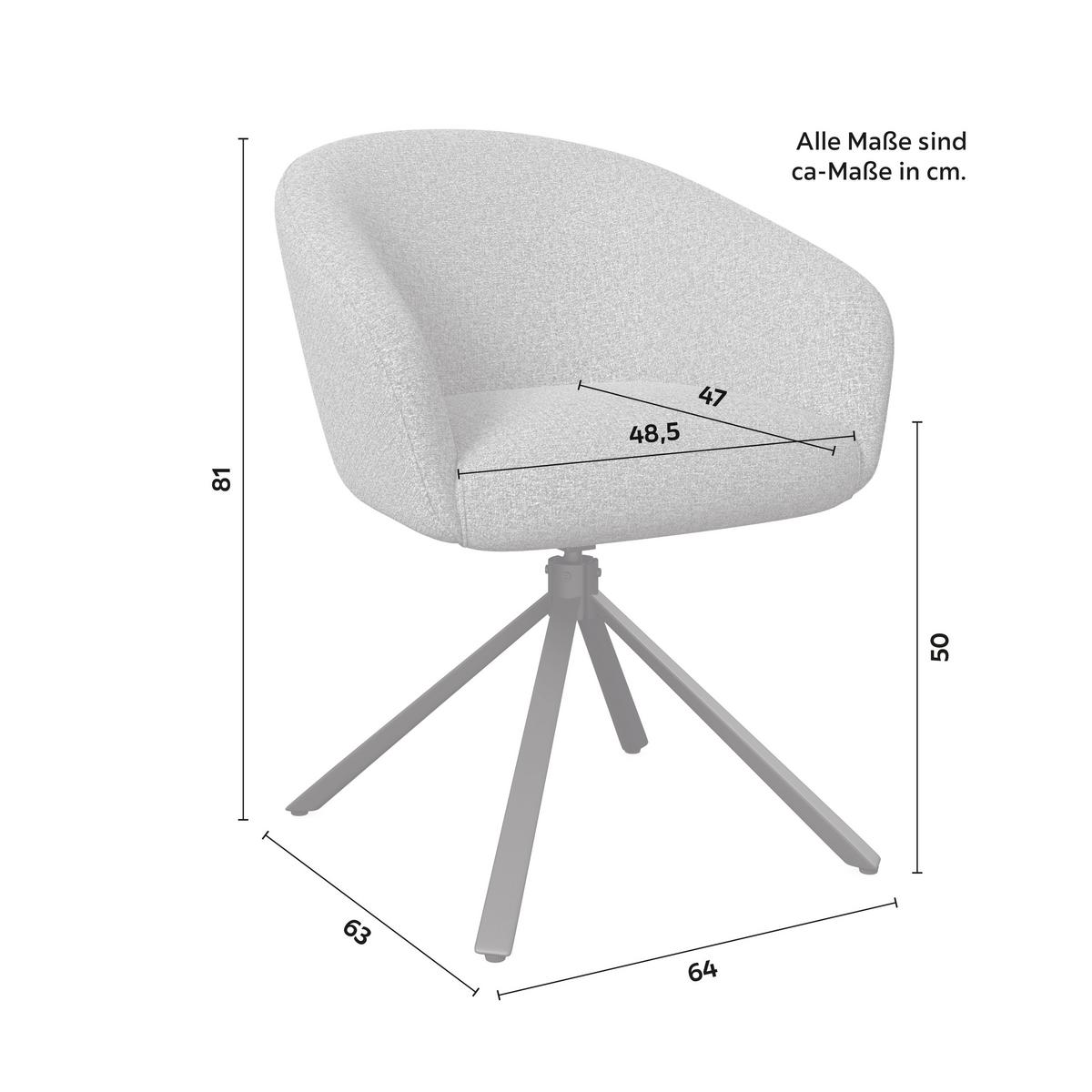 Armlehnstuhl Amina Grau Webstoff Drehbar Gepolstert - Schwarz/Grau, MODERN, Textil/Metall (64/81/63cm) - Bessagi Home