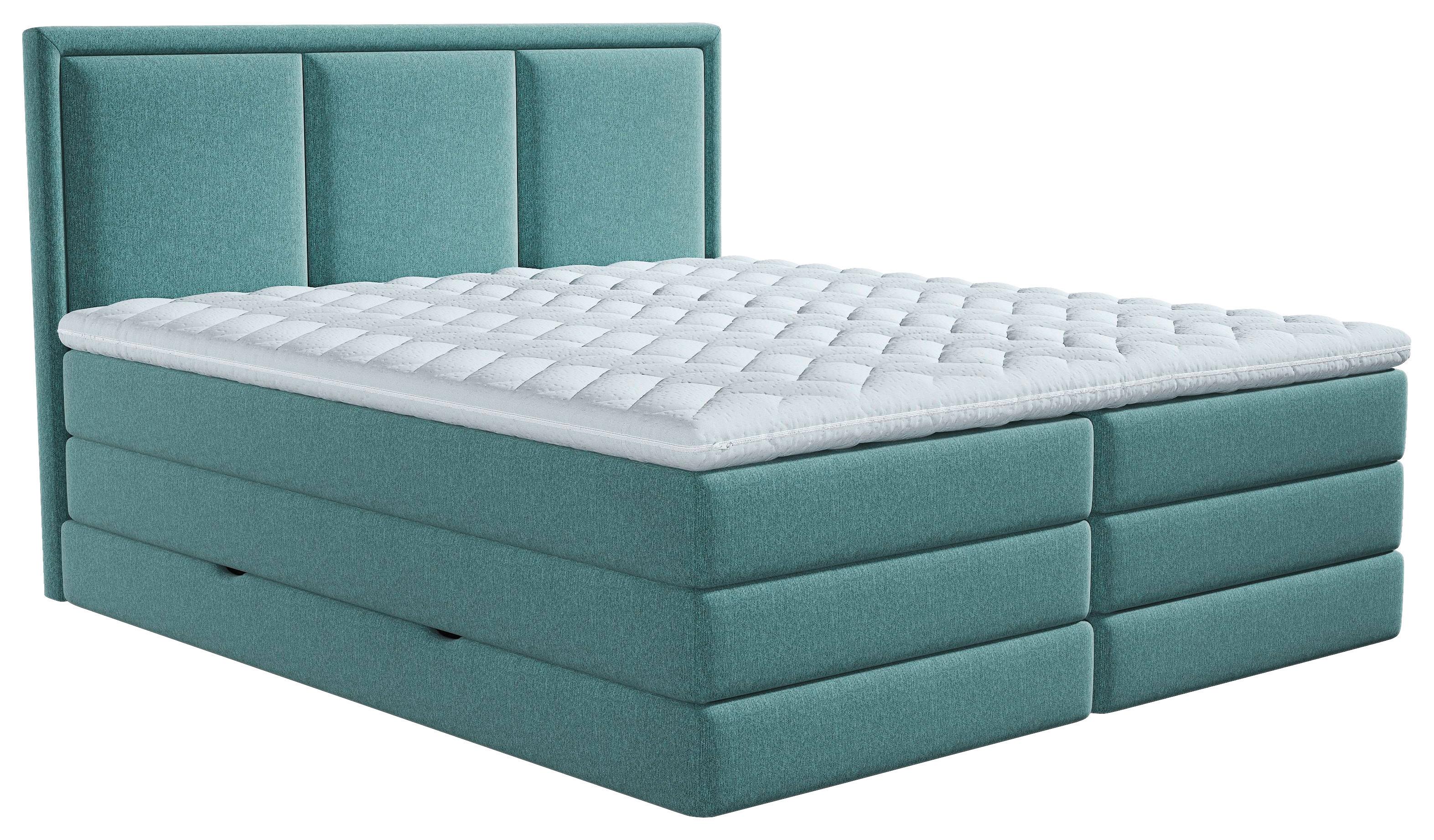 Boxspringbett SWING K Türkis ca. 200x200 cm inkl. Topper - Türkis, Design, Holzwerkstoff/Kunststoff (200/200cm) - MID.YOU