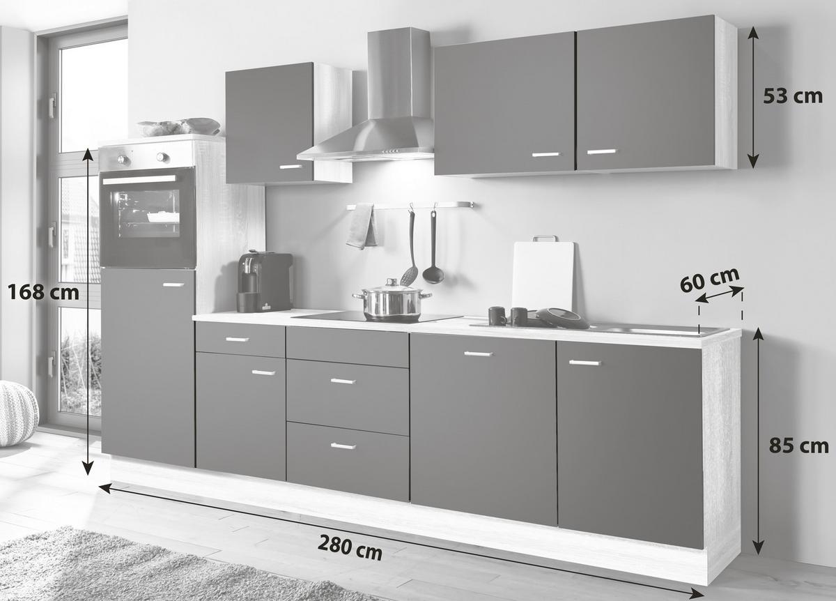 Menke Küchenblock Classic Dunkelbraun/Eiche ca. 280cm - Dunkelbraun/Silberfarben, KONVENTIONELL, Holzwerkstoff/Kunststoff (280cm) - Menke