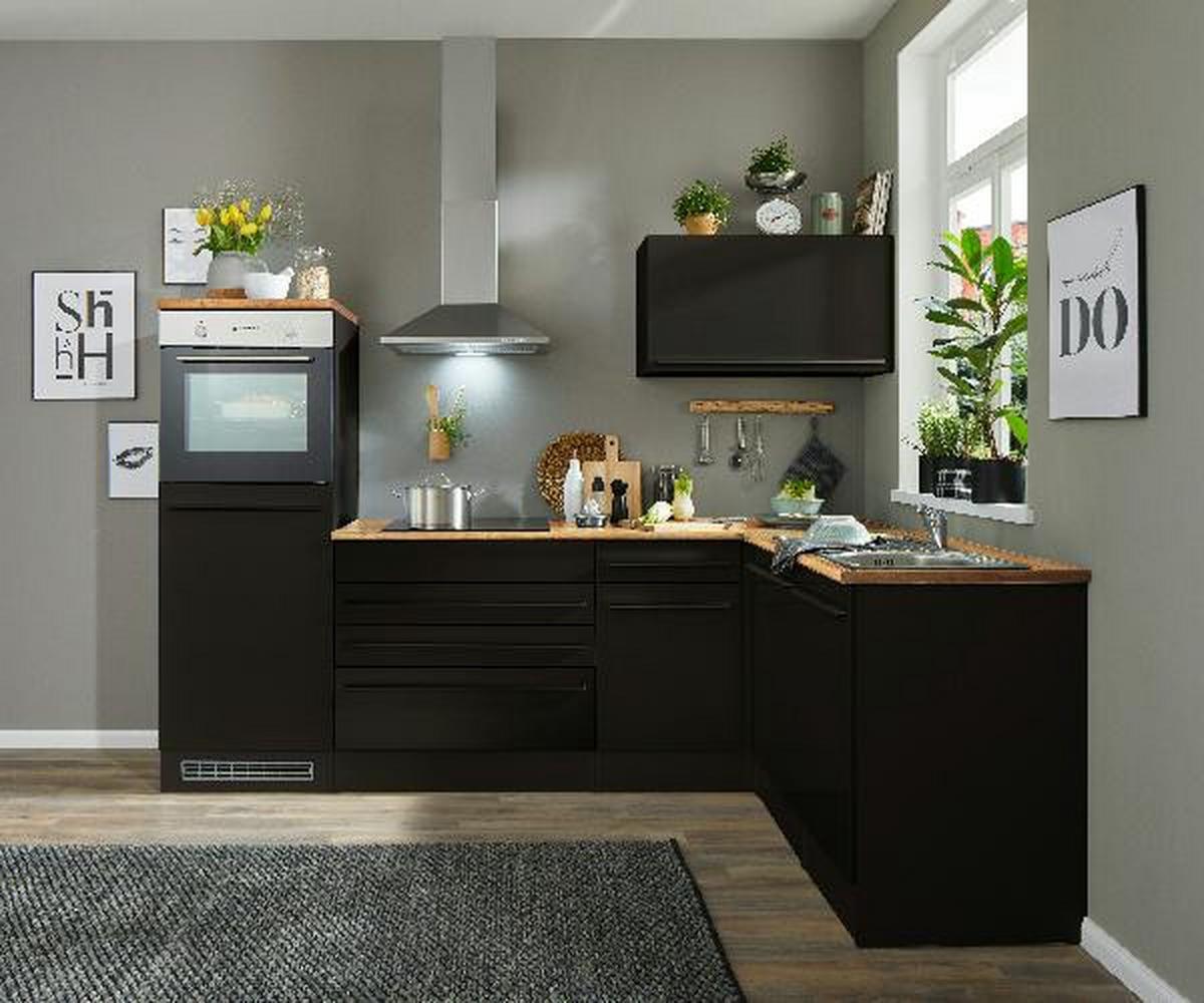 Eckküche Jazz mit Geräten ca.260x175cm Schwarz - Eichefarben/Schwarz, Basics, Holzwerkstoff/Kunststoff (260/175cm) - P & B