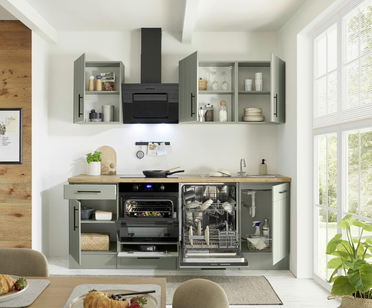 Küchenblock Anton m. Geräten Schilfgrün - Schilfgrün/Wildeiche, Trend, Holzwerkstoff/Metall (220cm) - Respekta