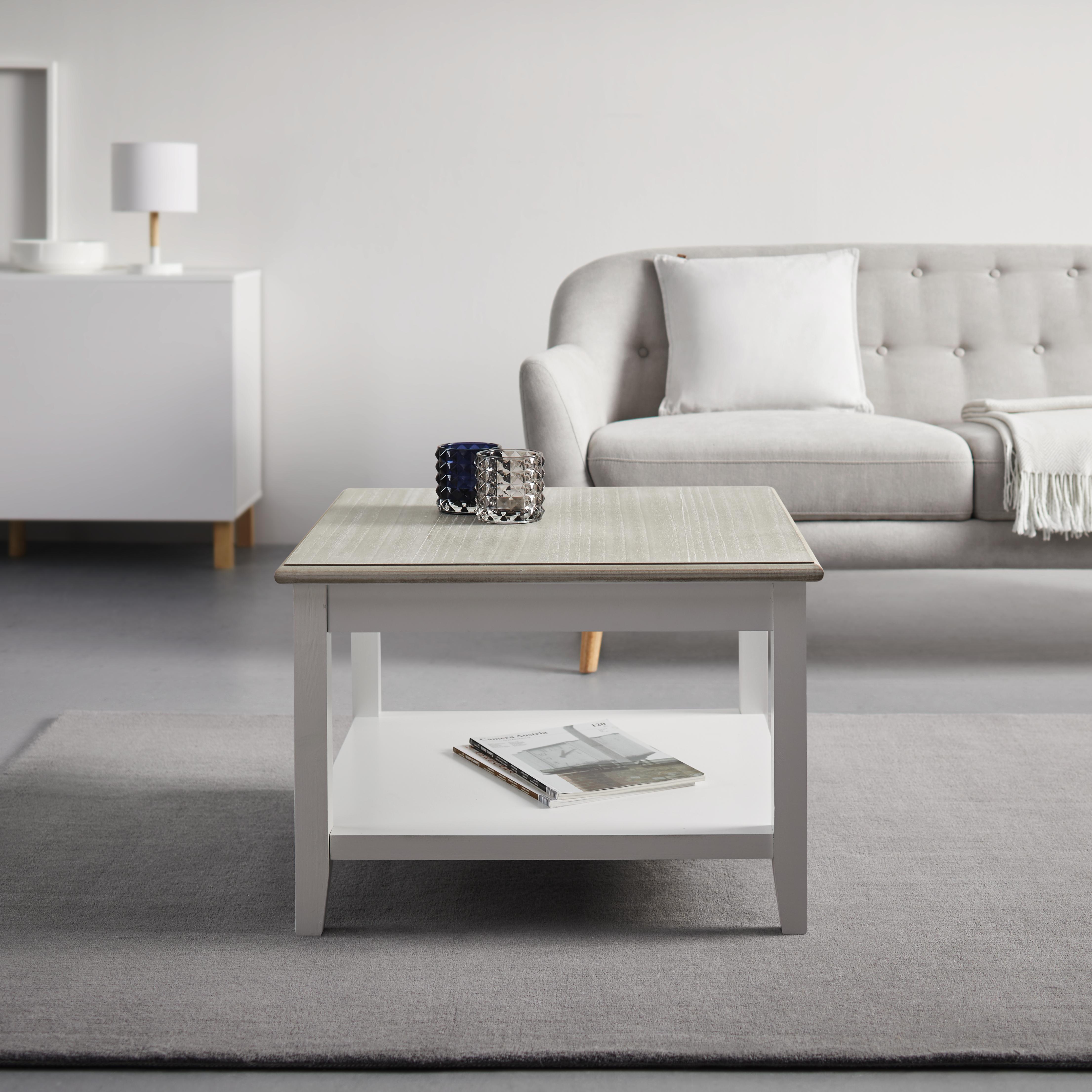 Couchtisch in Weiß/Eichefarben ca.65x65cm 'Claudia Vintage' - Eichefarben/Weiß, KONVENTIONELL, Holz (65/45/65cm) - Bessagi Home