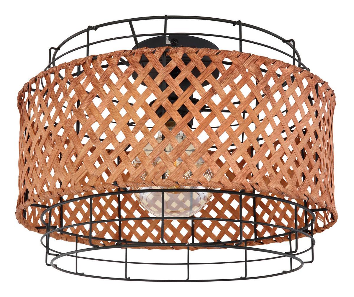 Deckenleuchte Gina in Schwarz max. 40 Watt - Dunkelbraun/Schwarz, Natur, Naturmaterialien/Metall (35/24,5cm) - Globo