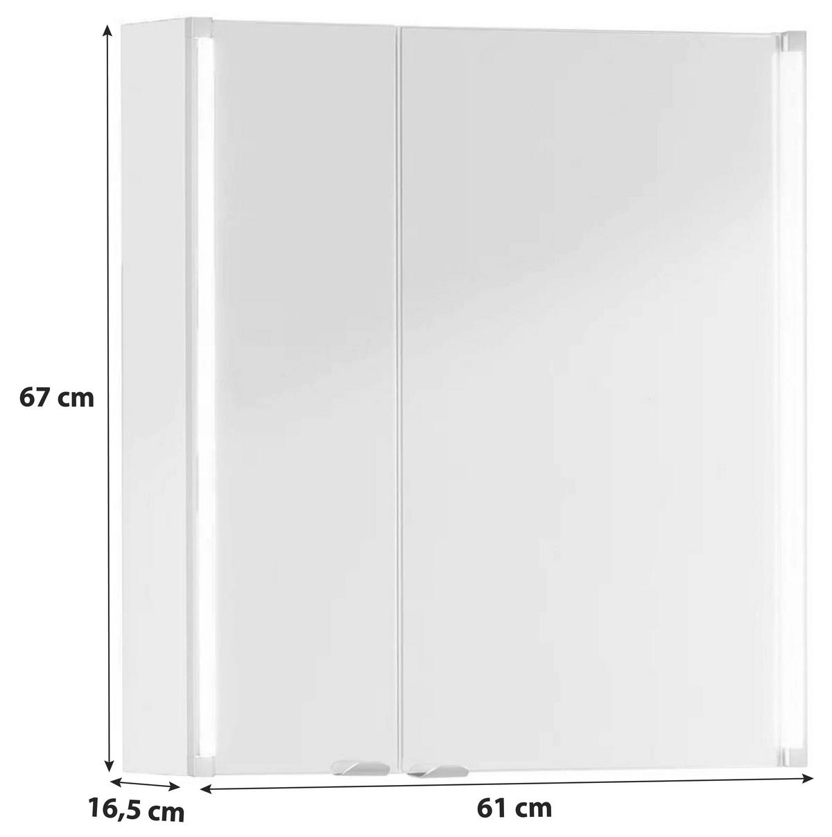 Spiegelschrank LED-Line 2 türig ca. 61x67 cm Weiß - Alufarben/Weiß, MODERN, Glas/Holzwerkstoff (61/67/16,5cm) - MID.YOU