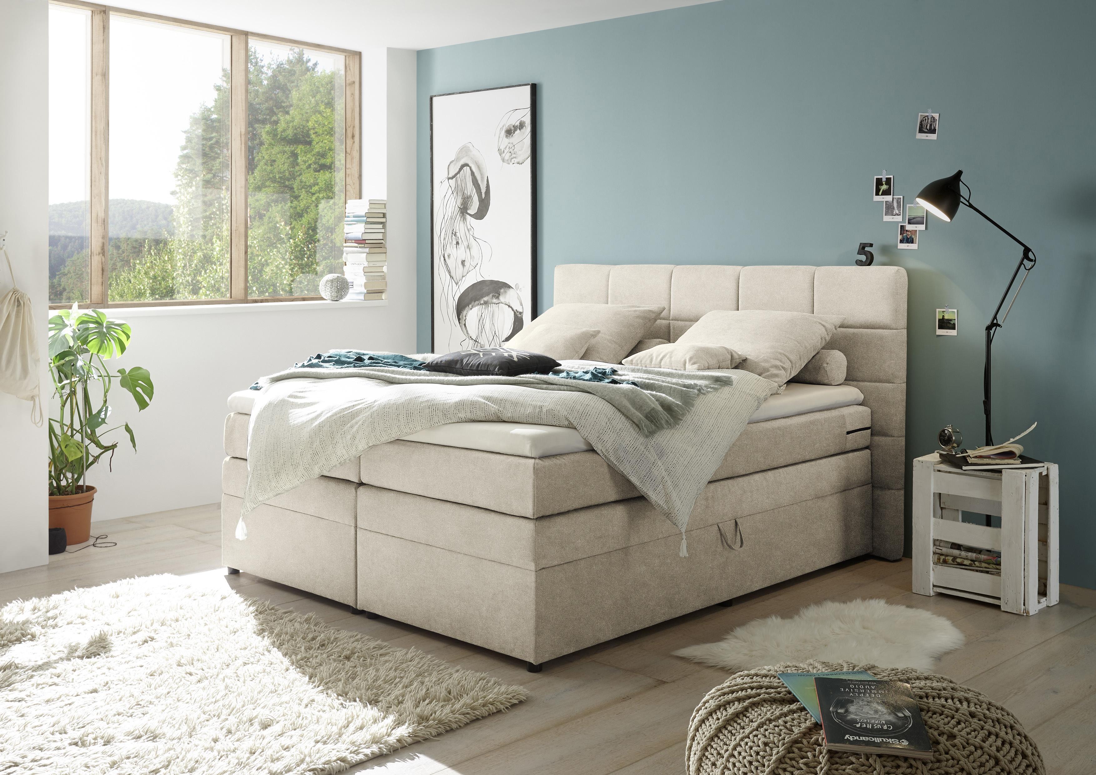 Boxspringbett Tacoma 3 inkl. Topper ca. 180x200 cm Sandf. - Sandfarben, KONVENTIONELL, Kunststoff/Textil (180/200cm) - MID.YOU