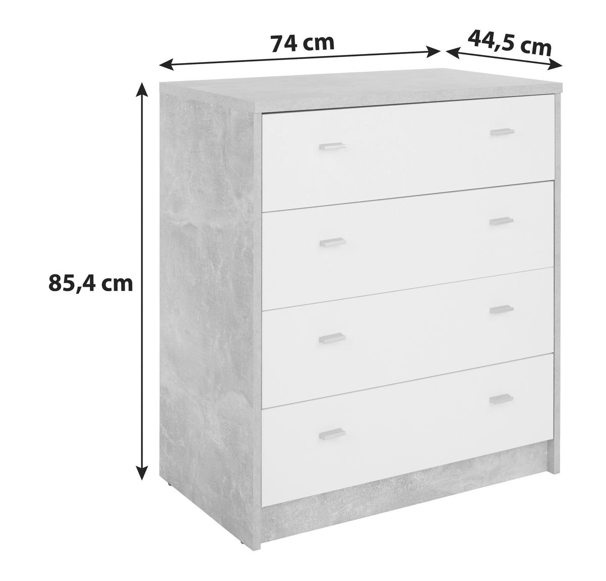 Komód 4 Fiók Tölgy-fehér Szín 4-You - krómszínű/tölgyfa színű, Modern, faalapú anyag (74/85,4/44,5cm)